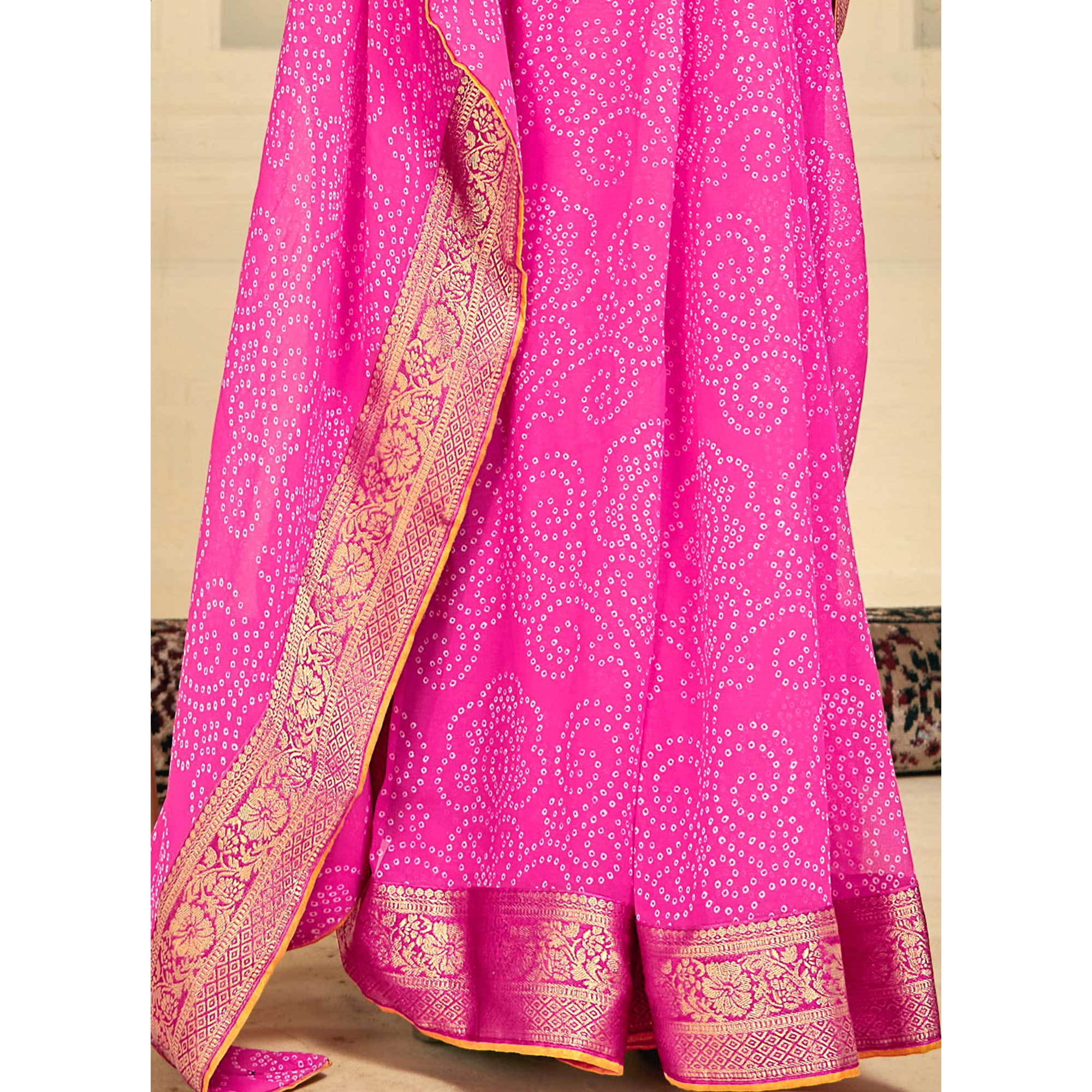 Pink Bandhani Printed Georgette Saree