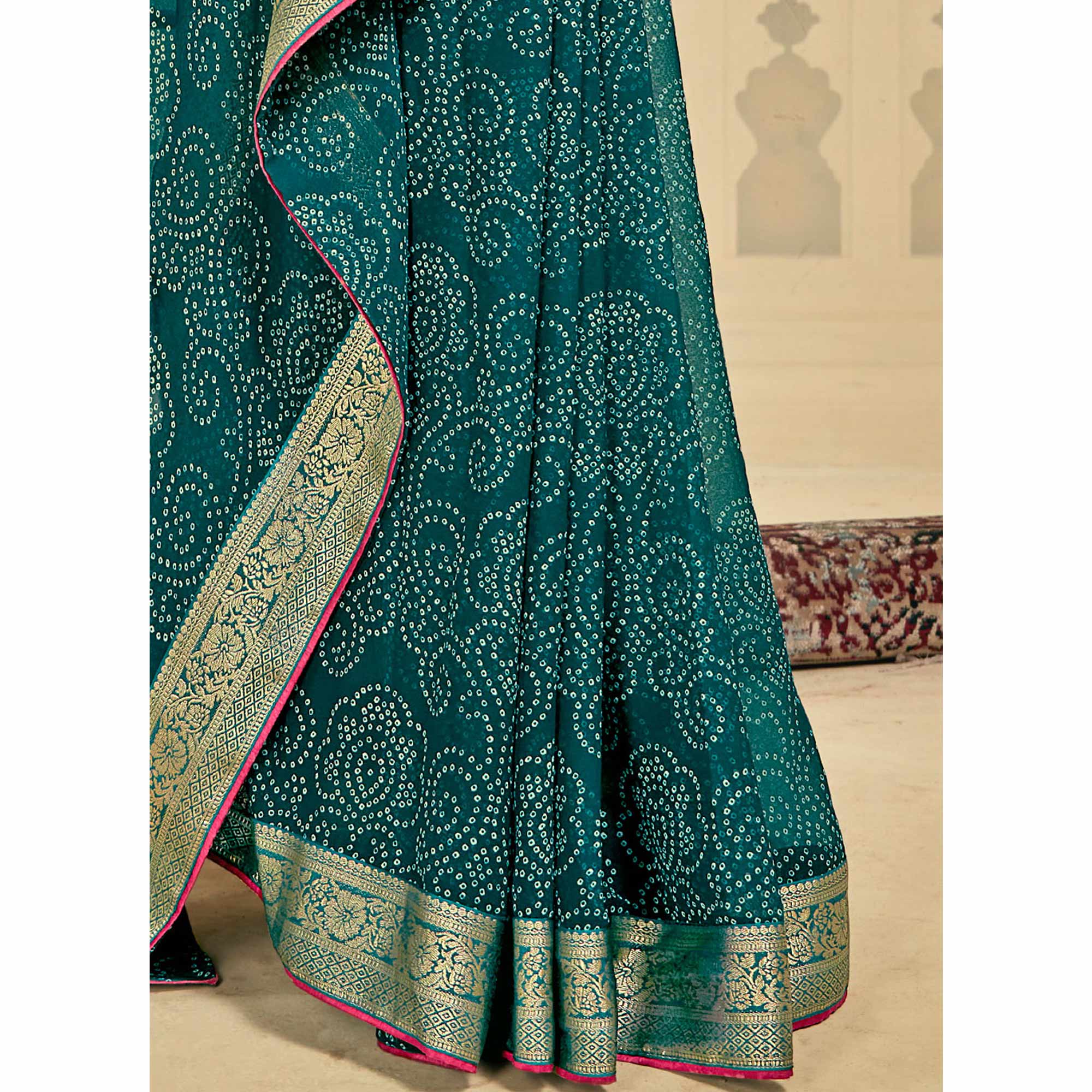 Green Bandhani Printed Georgette Saree