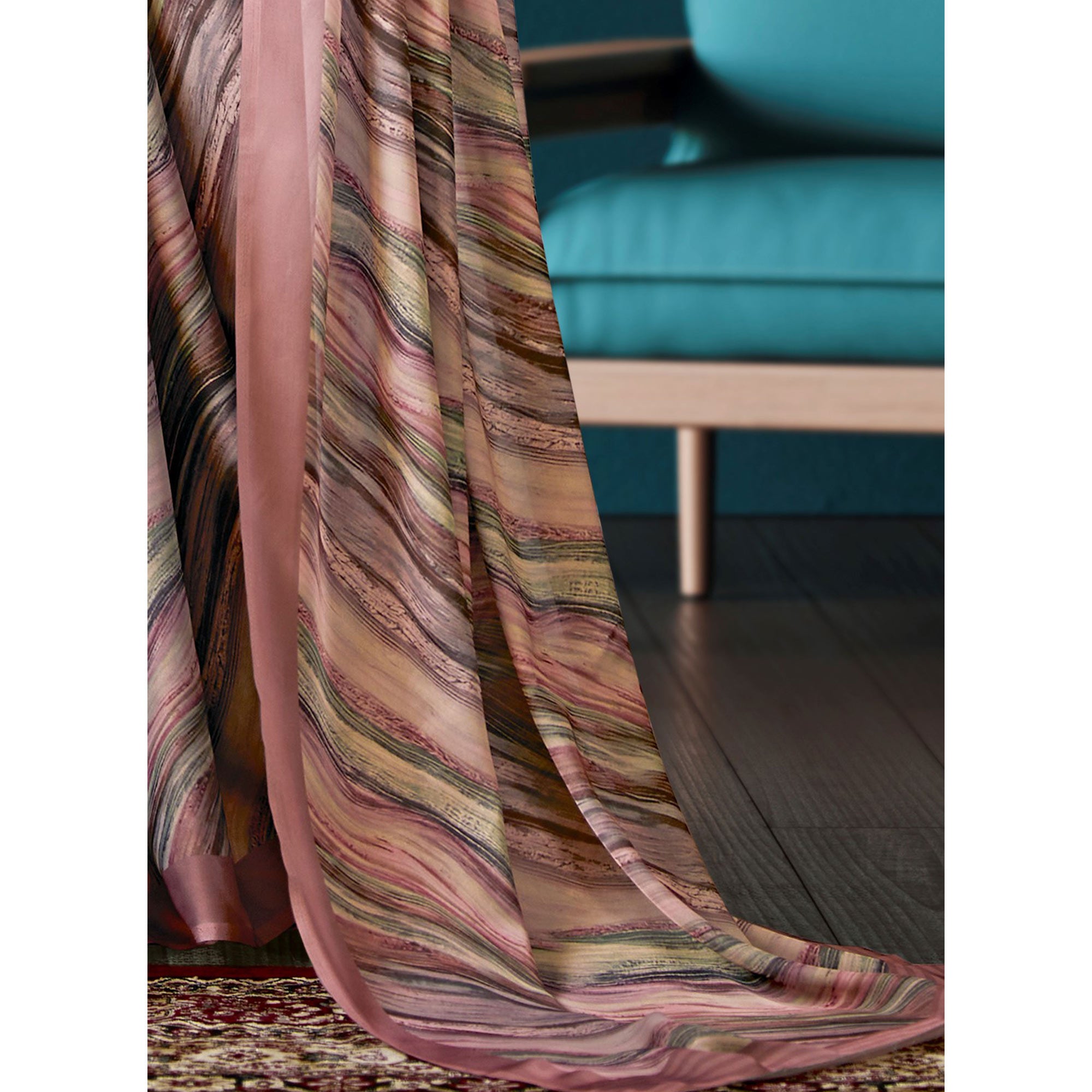 Dusty Pink Digital Printed Satin Saree