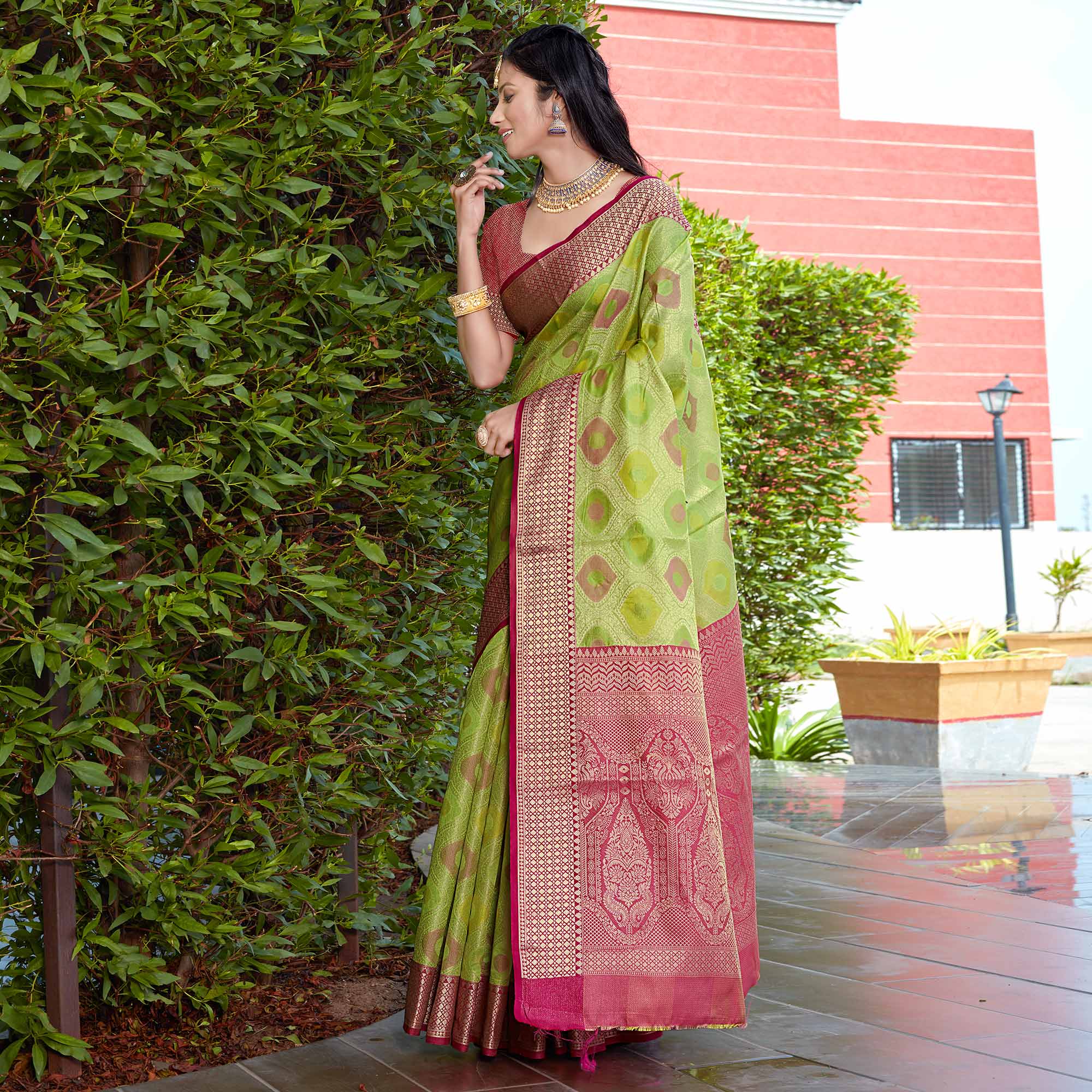 Green Woven Art Silk Saree