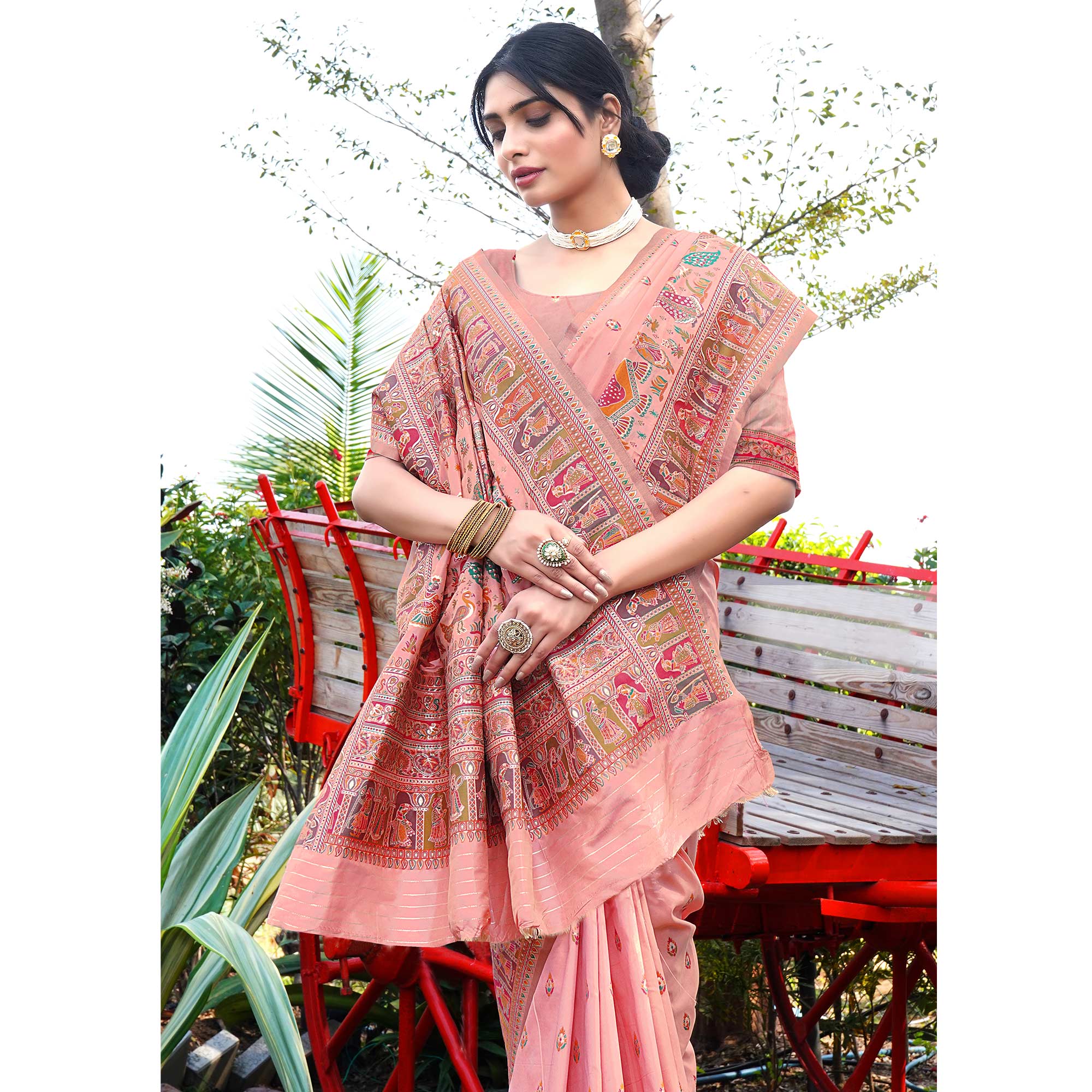 Pink Woven Pure Silk Saree