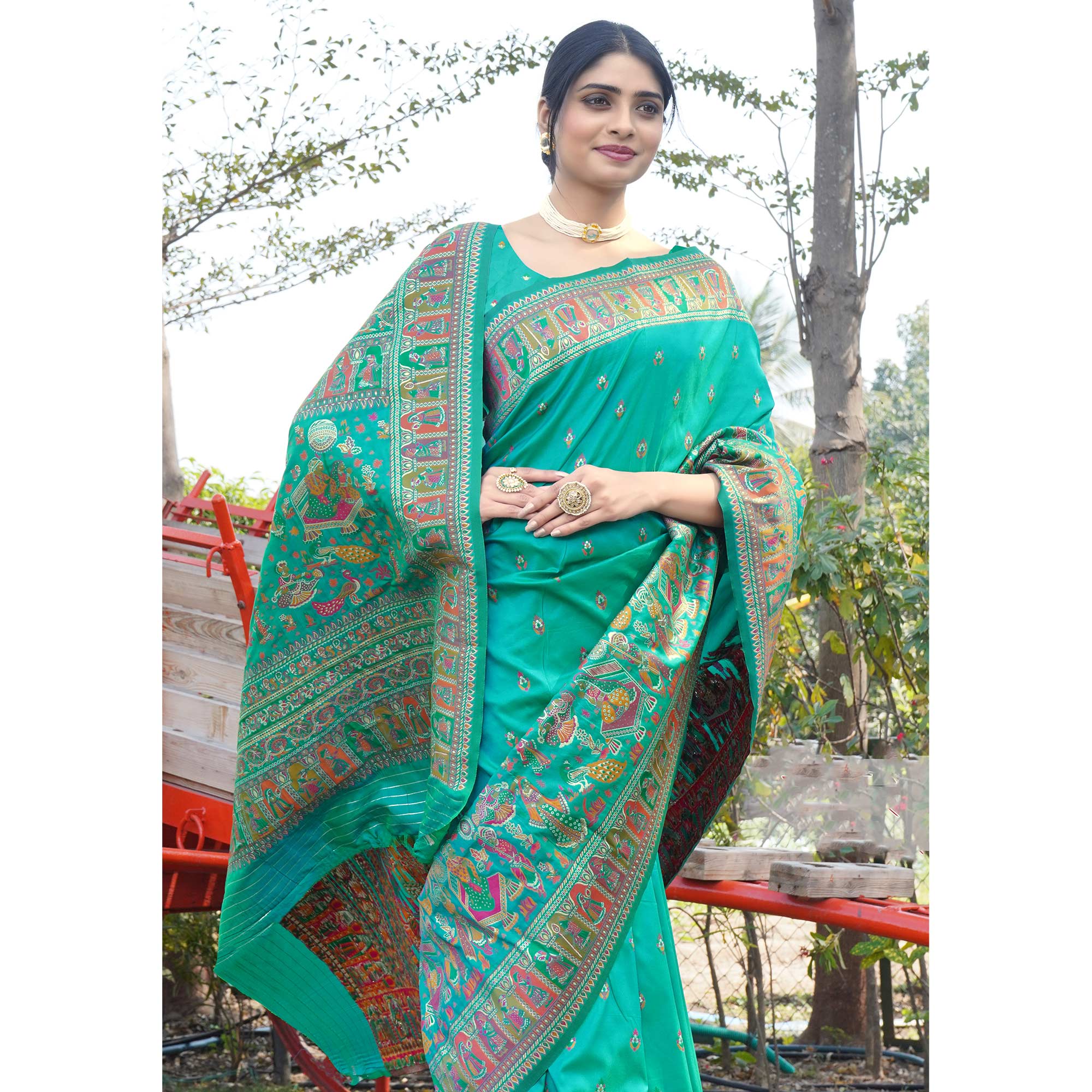 Rama Green Woven Pure Silk Saree