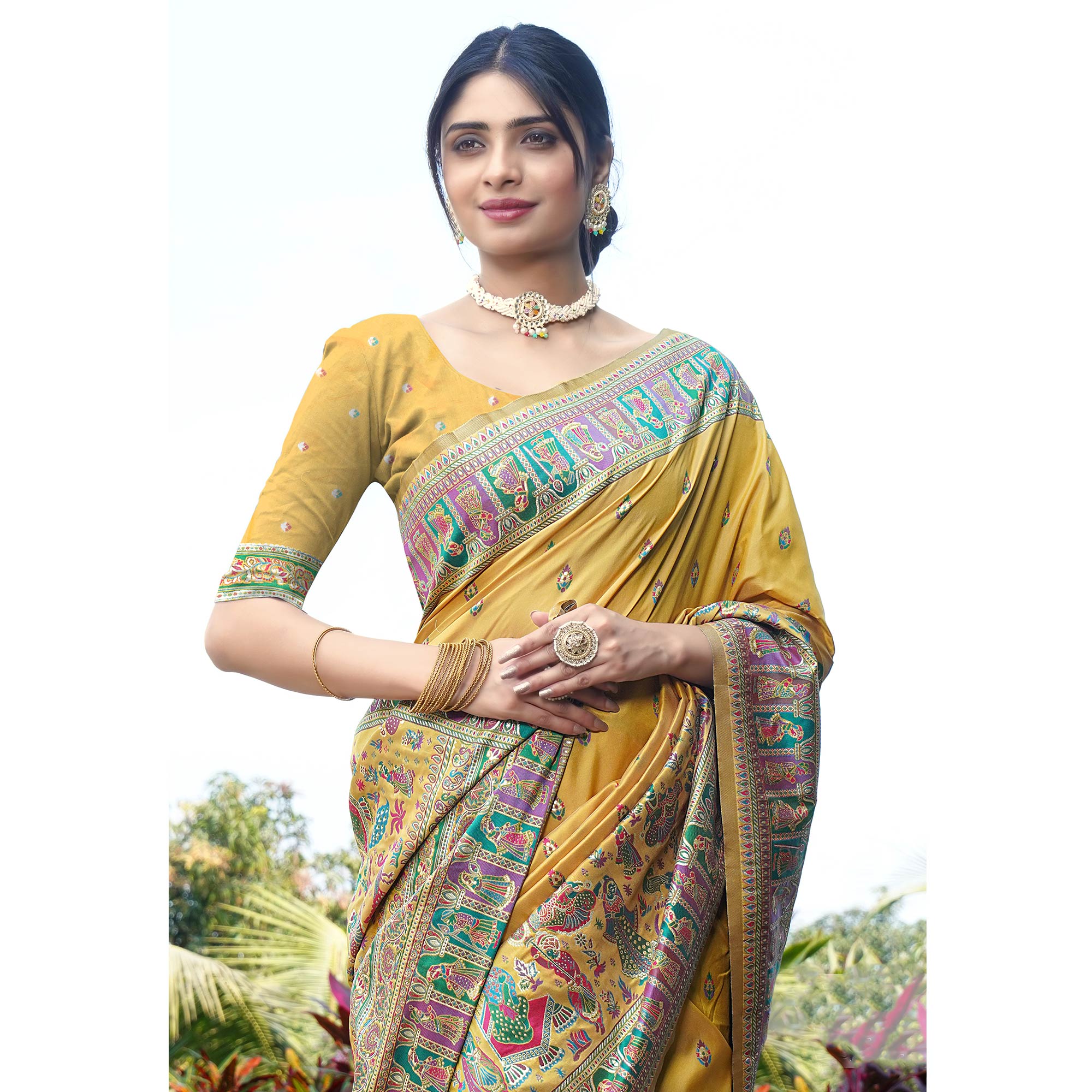 Mustard Woven Pure Silk Saree