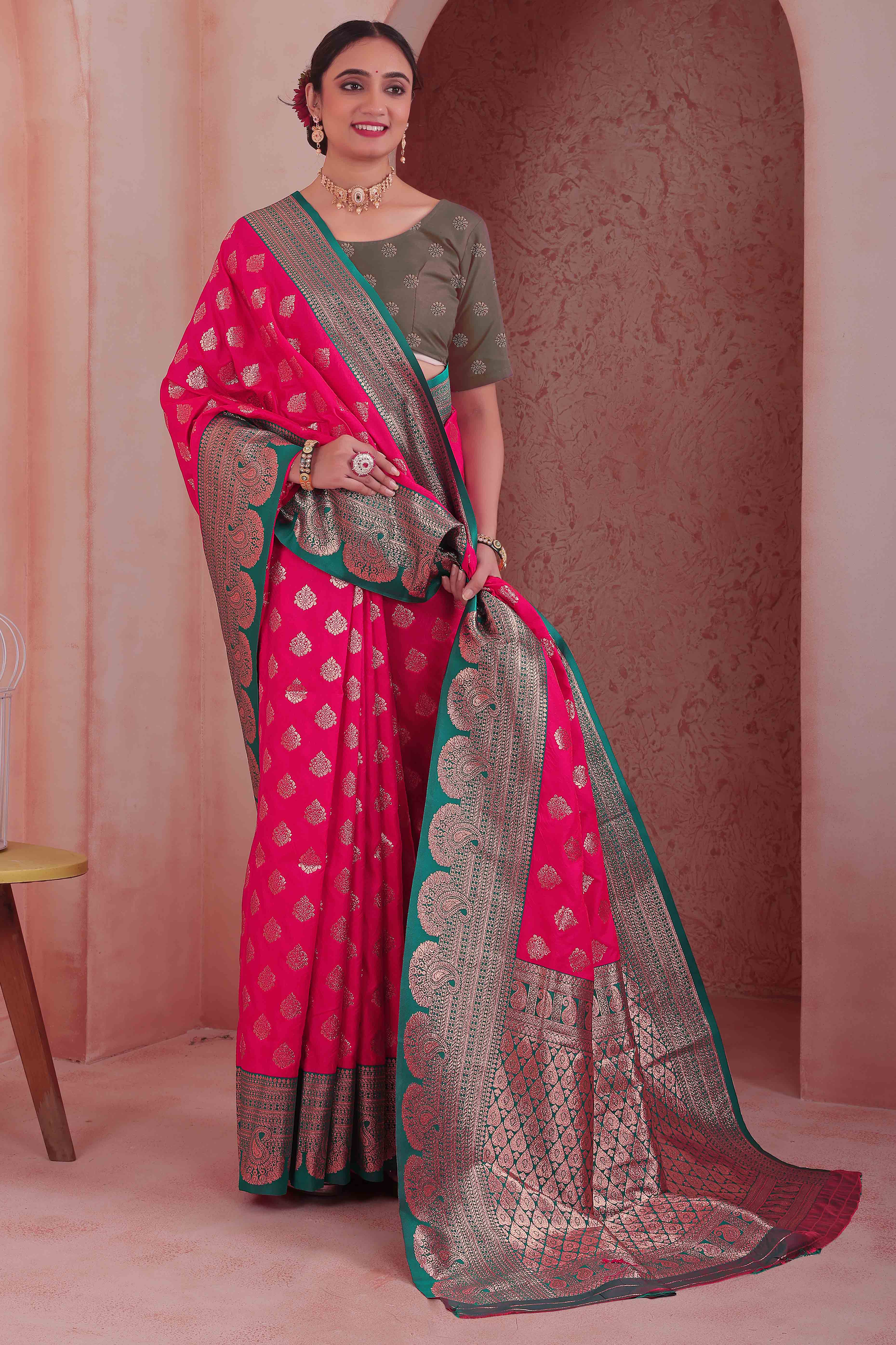 Majestic Zari Woven Pink Art Silk Saree Accented With A Heritage Banarasi Pallu