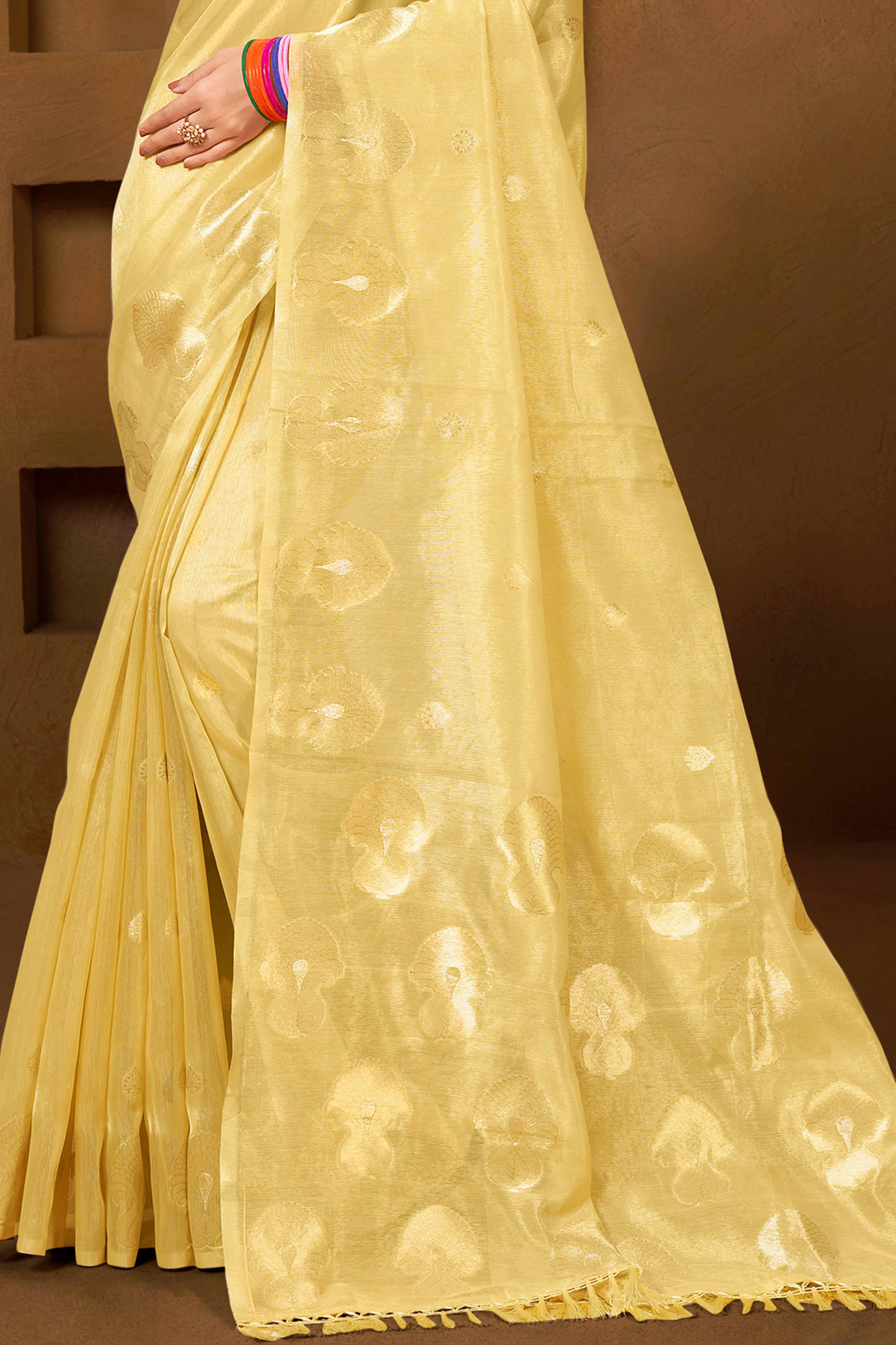 Yellow Saree in Munga Kota Doria with Traditional Zari Weaving