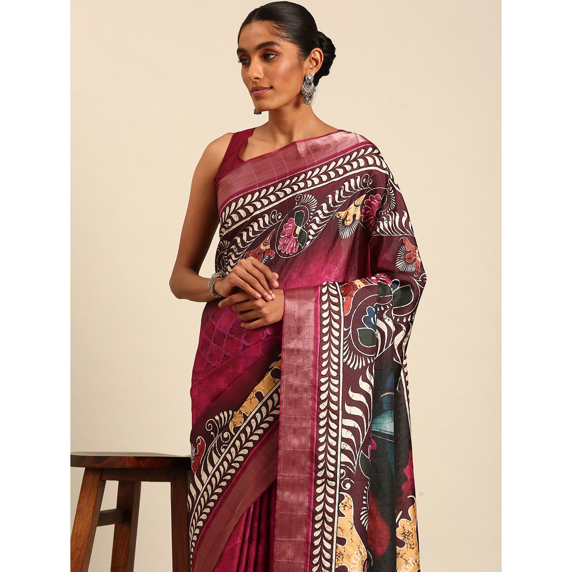 Pink Digital Printed Cotton Blend Saree With Woven Border