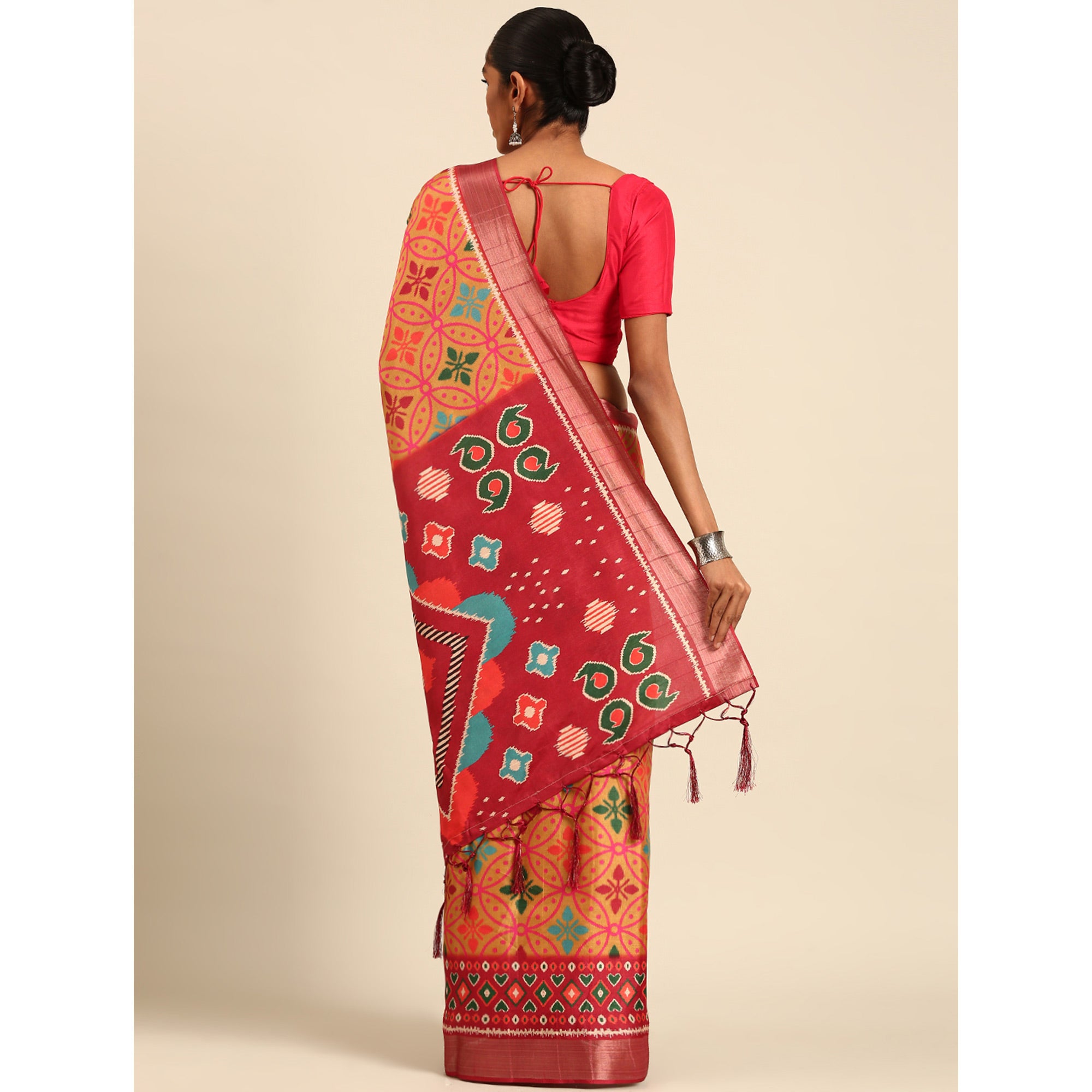 Orange Digital Printed Cotton Blend Saree With Woven Border