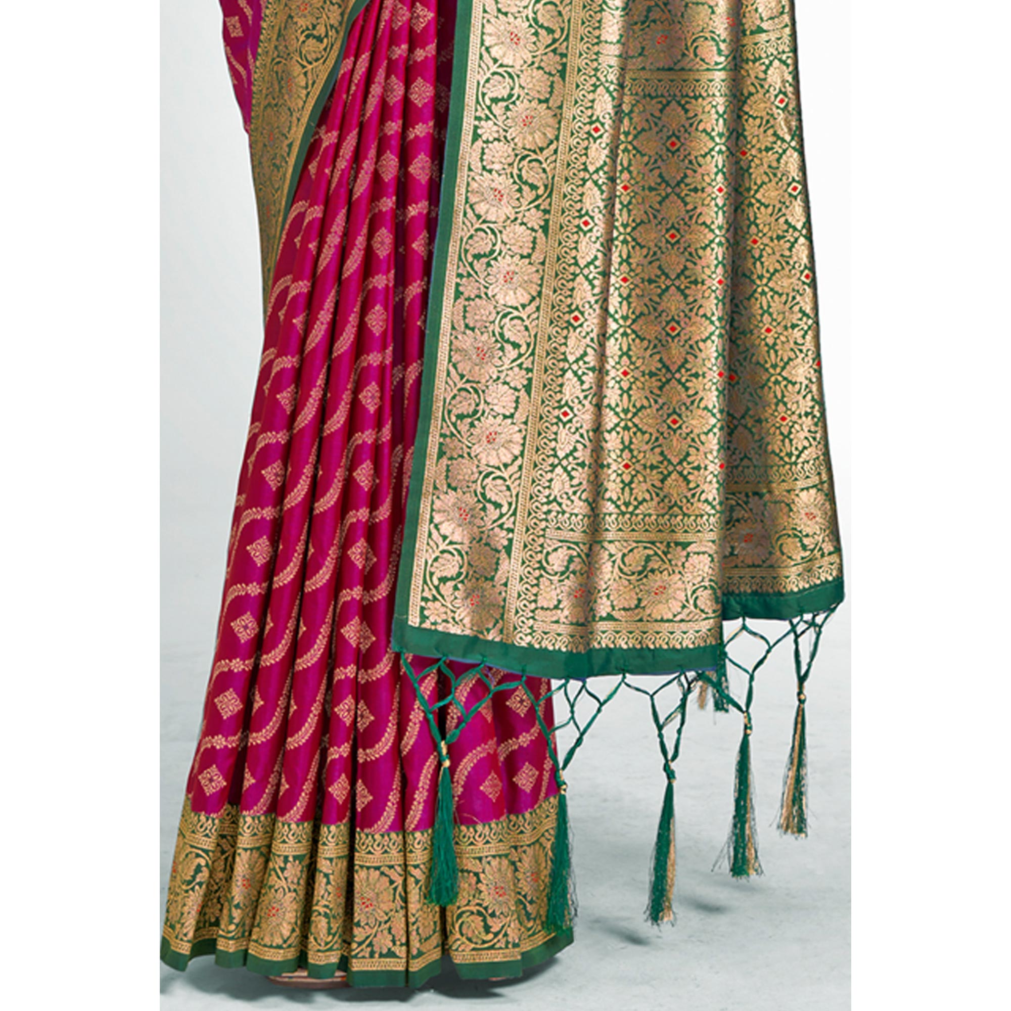 Purple Woven Banarasi Silk Saree With Tassels
