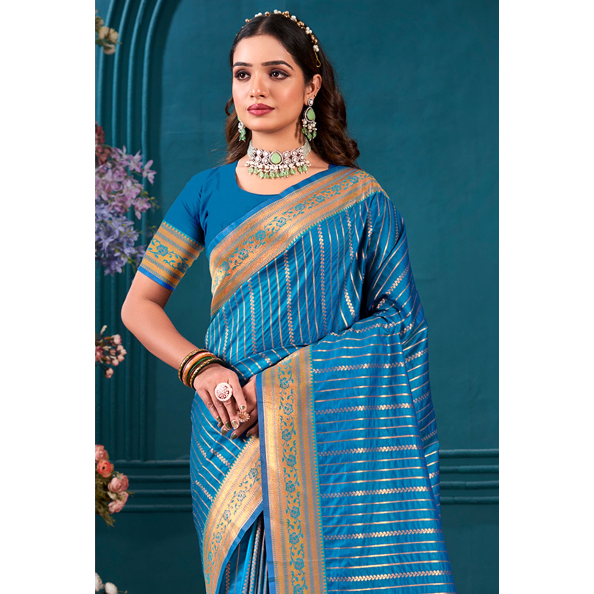 Blue Woven Paithani Raw Silk Saree With Tassels