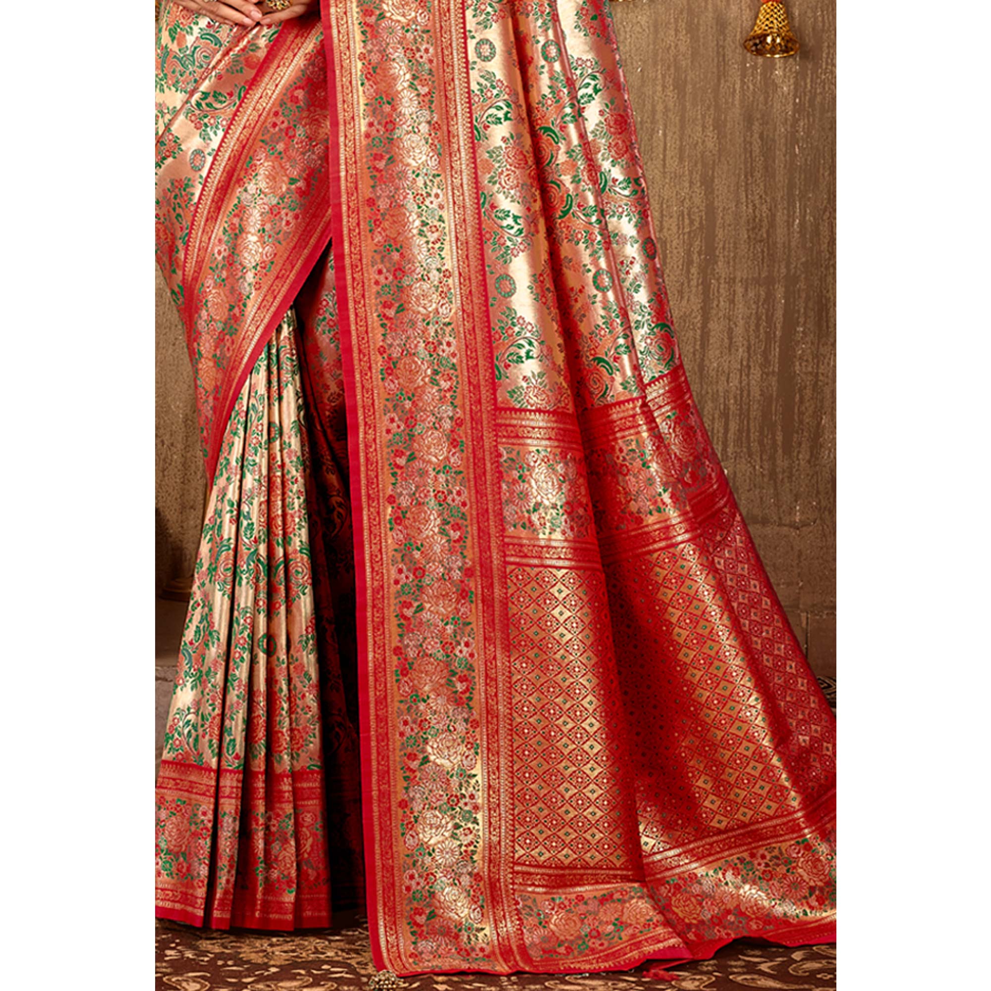 Maroon Floral Woven Banarasi Silk Saree
