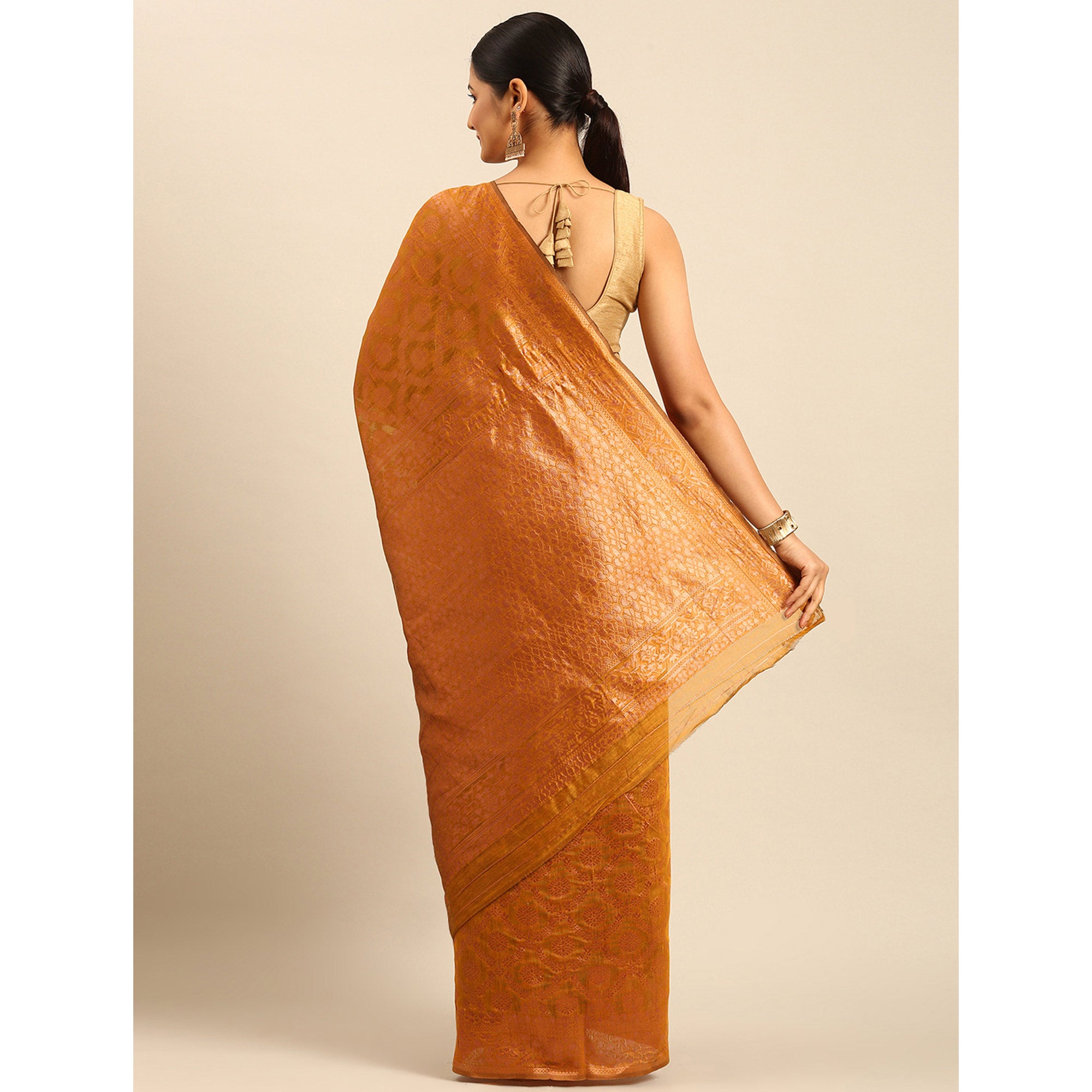 Mustard Floral Woven Cotton Silk Saree