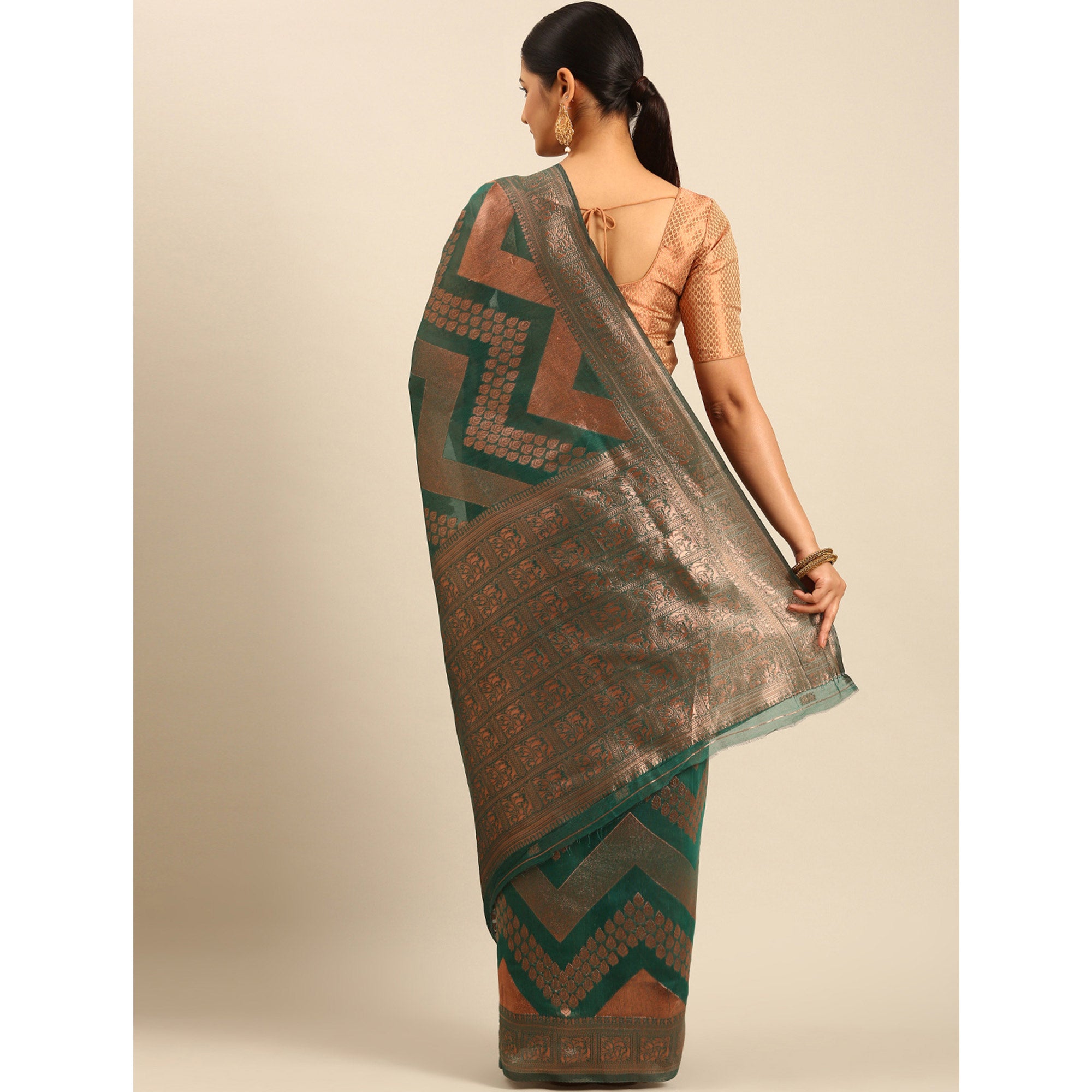 Green Floral Woven Cotton Silk Saree