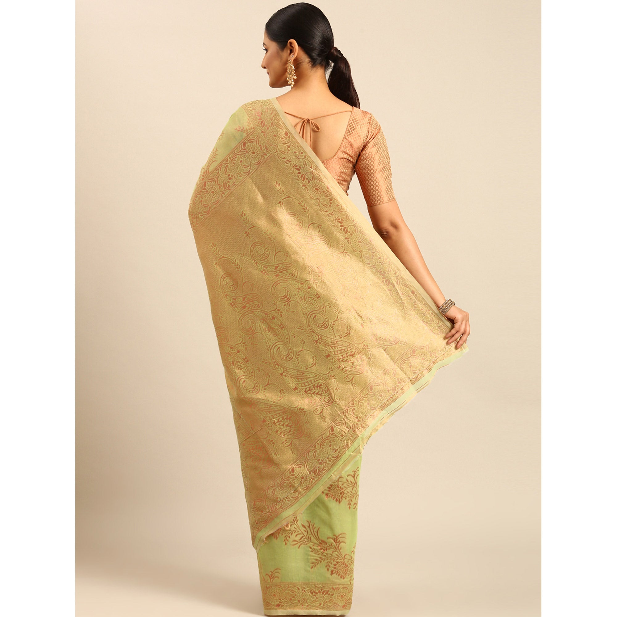 Green Floral Woven Cotton Silk Saree