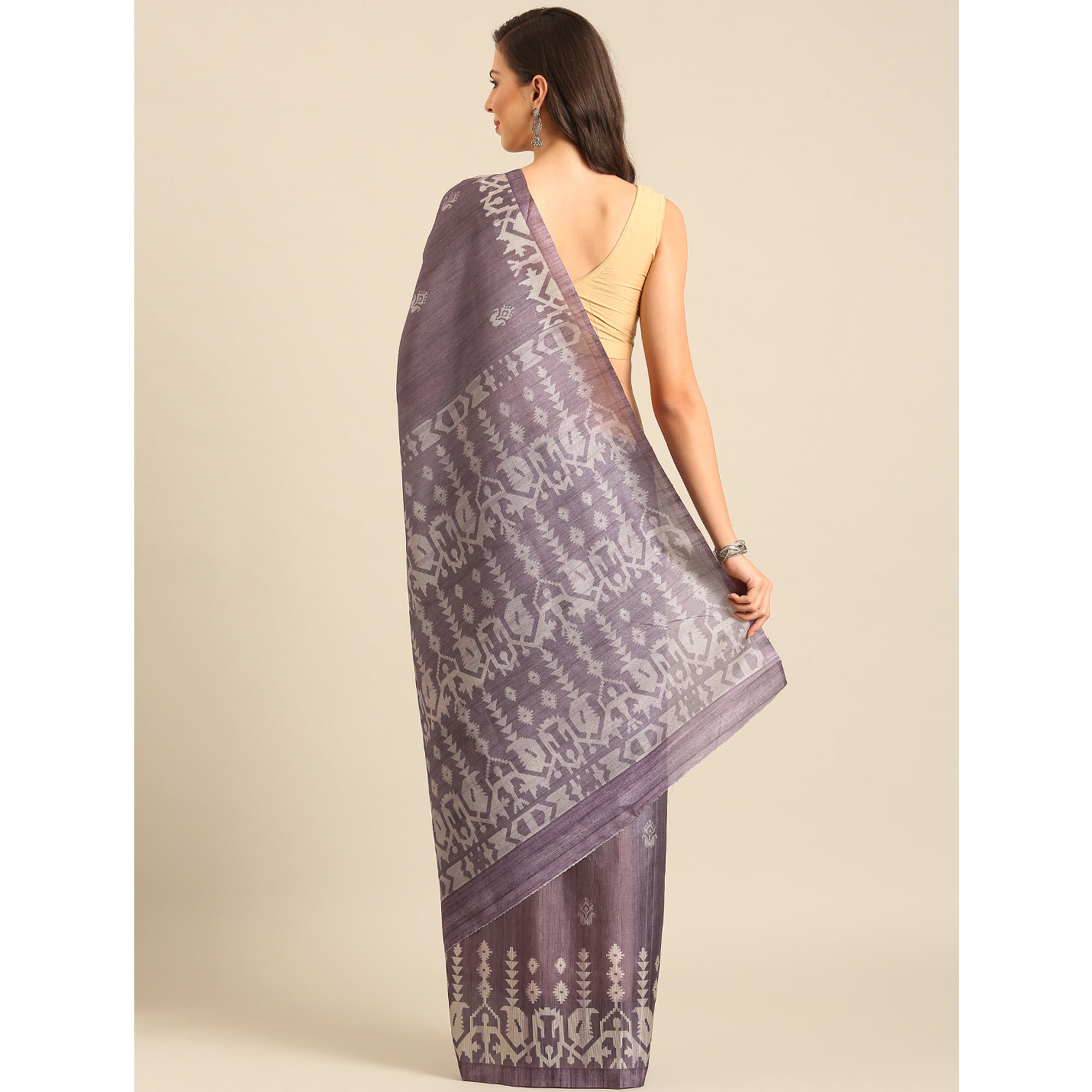 Purple Digital Print Cotton Blend Saree