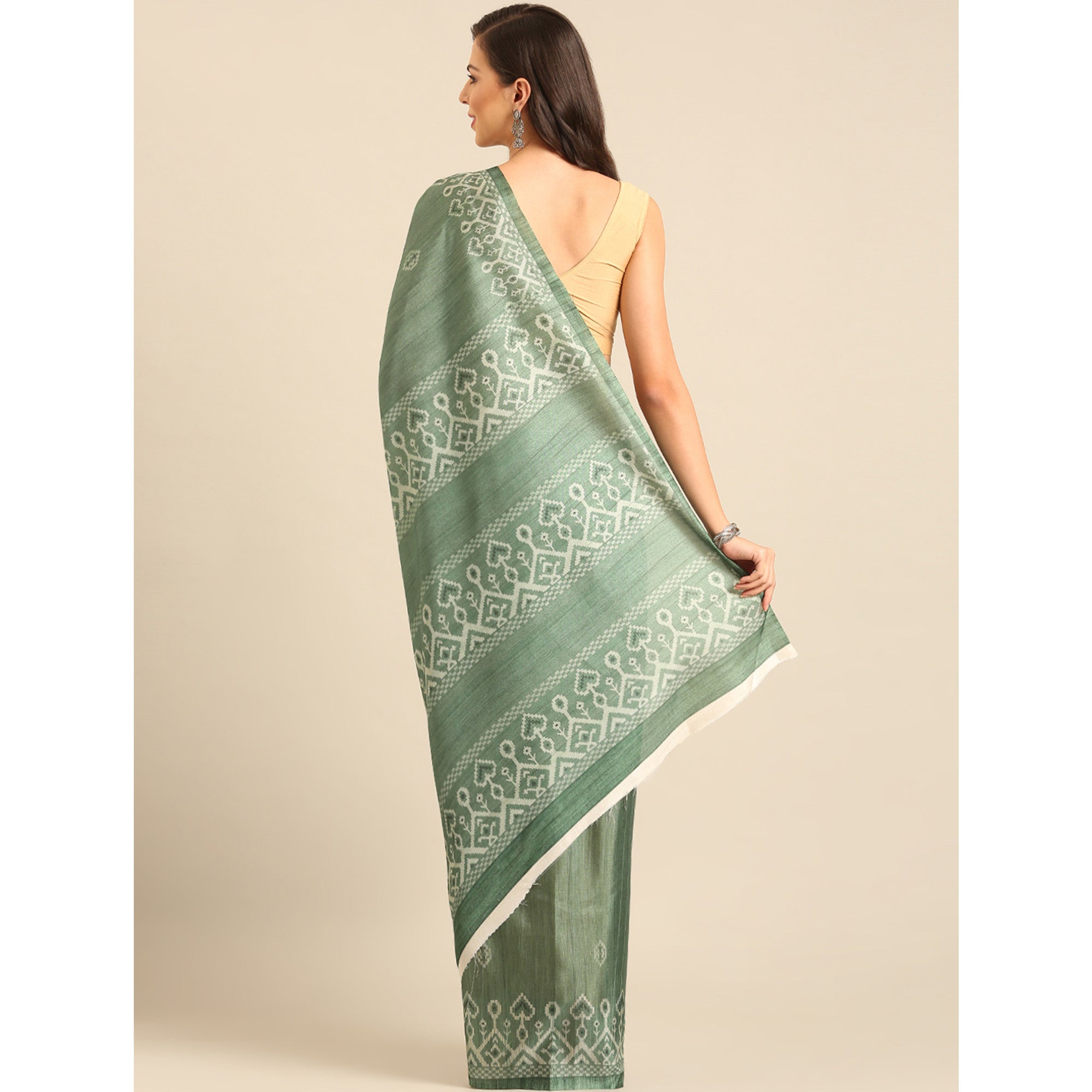 Green Digital Print Cotton Blend Saree