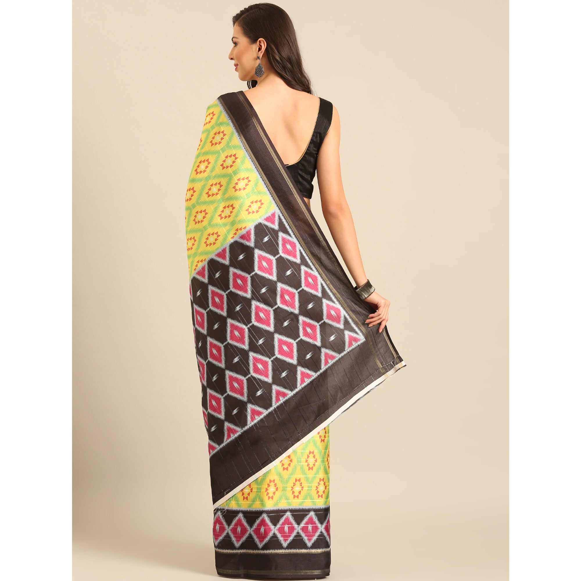 Green Digital Patola Printed Cotton Blend Saree