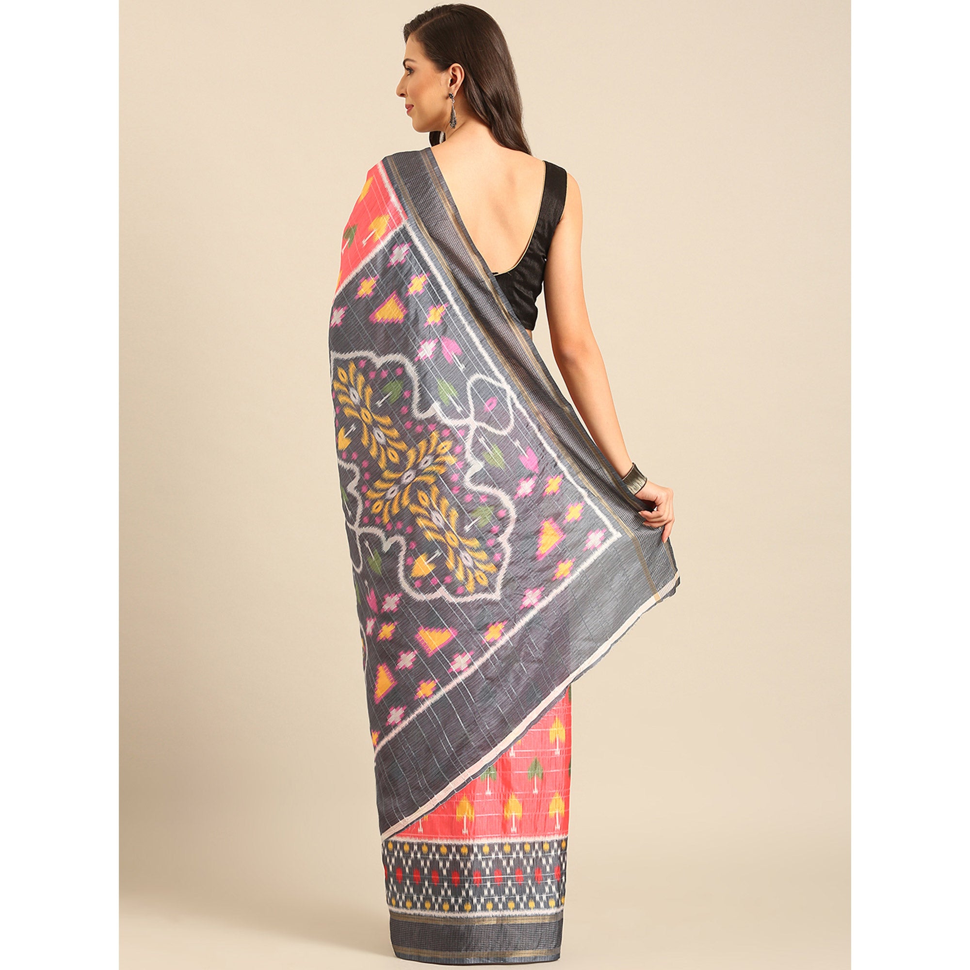 Pink Digital Patola Print Cotton Blend Saree