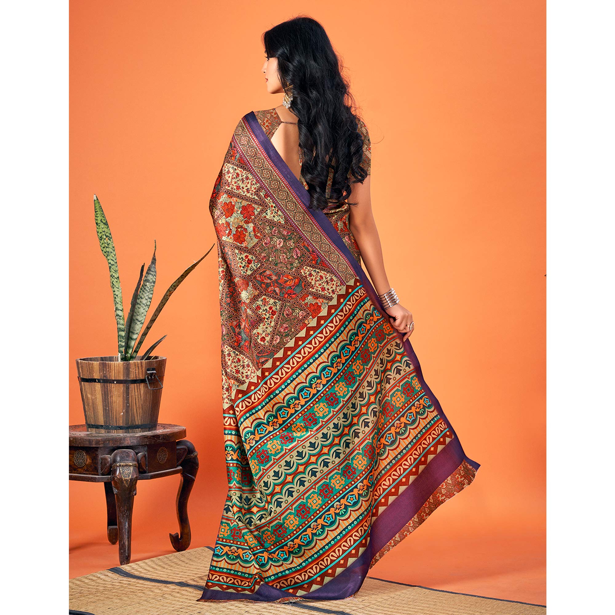 Multicolor Printed Pashmina Saree