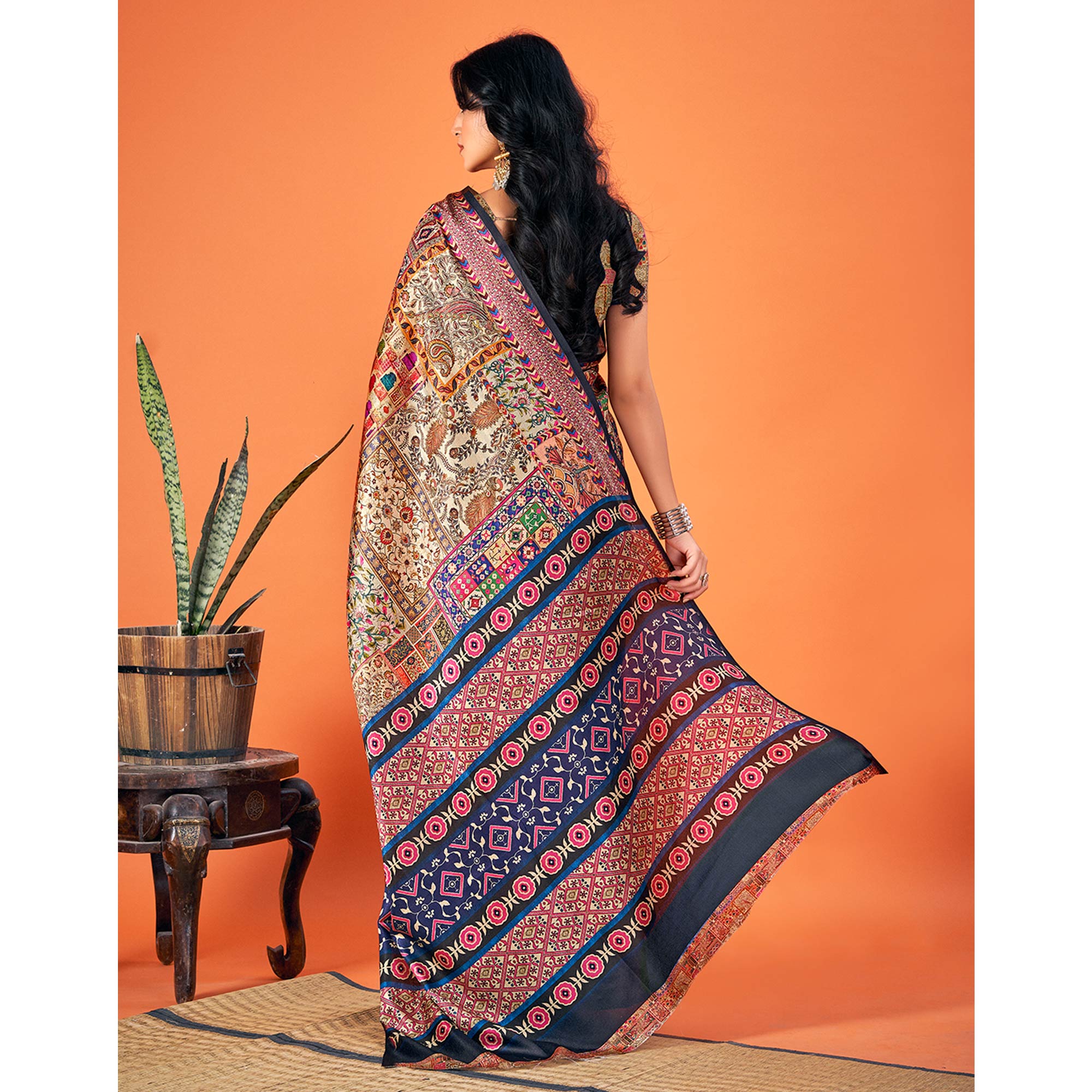 Multicolor Printed Pashmina Saree