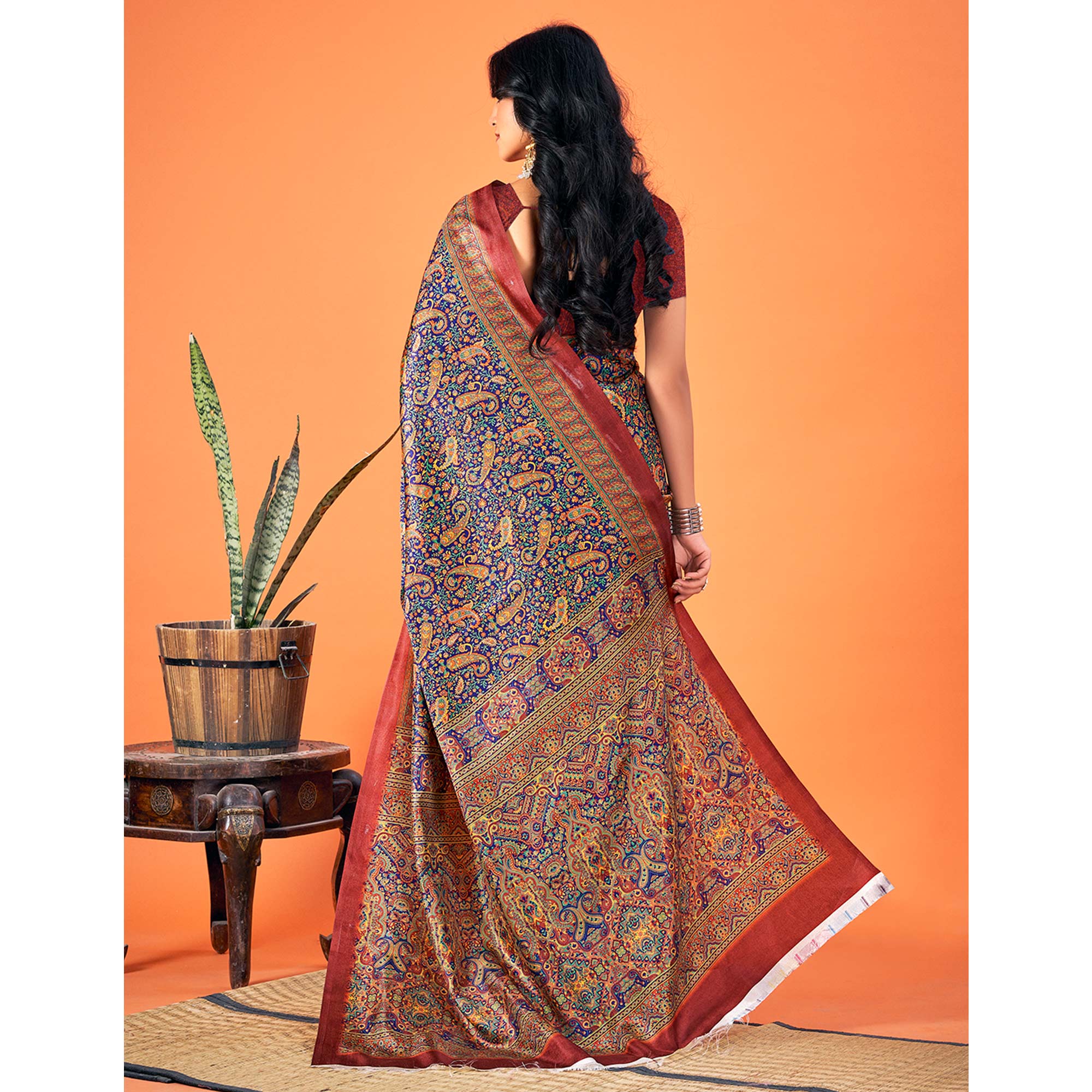 Multicolor Printed Pashmina Saree