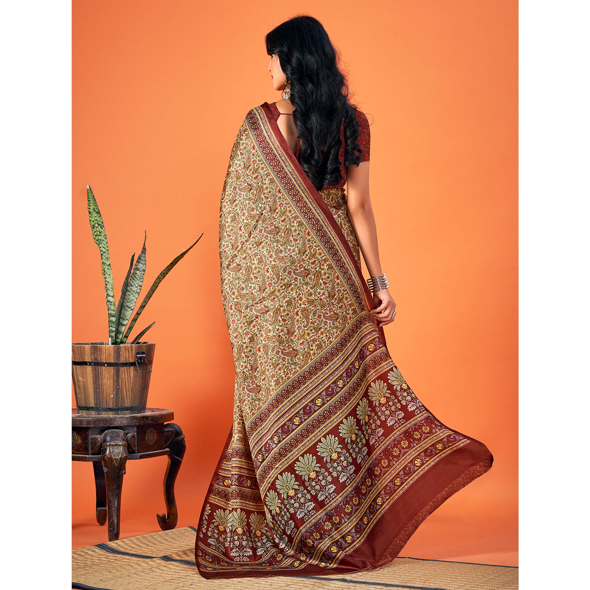 Multicolor Printed Pashmina Saree