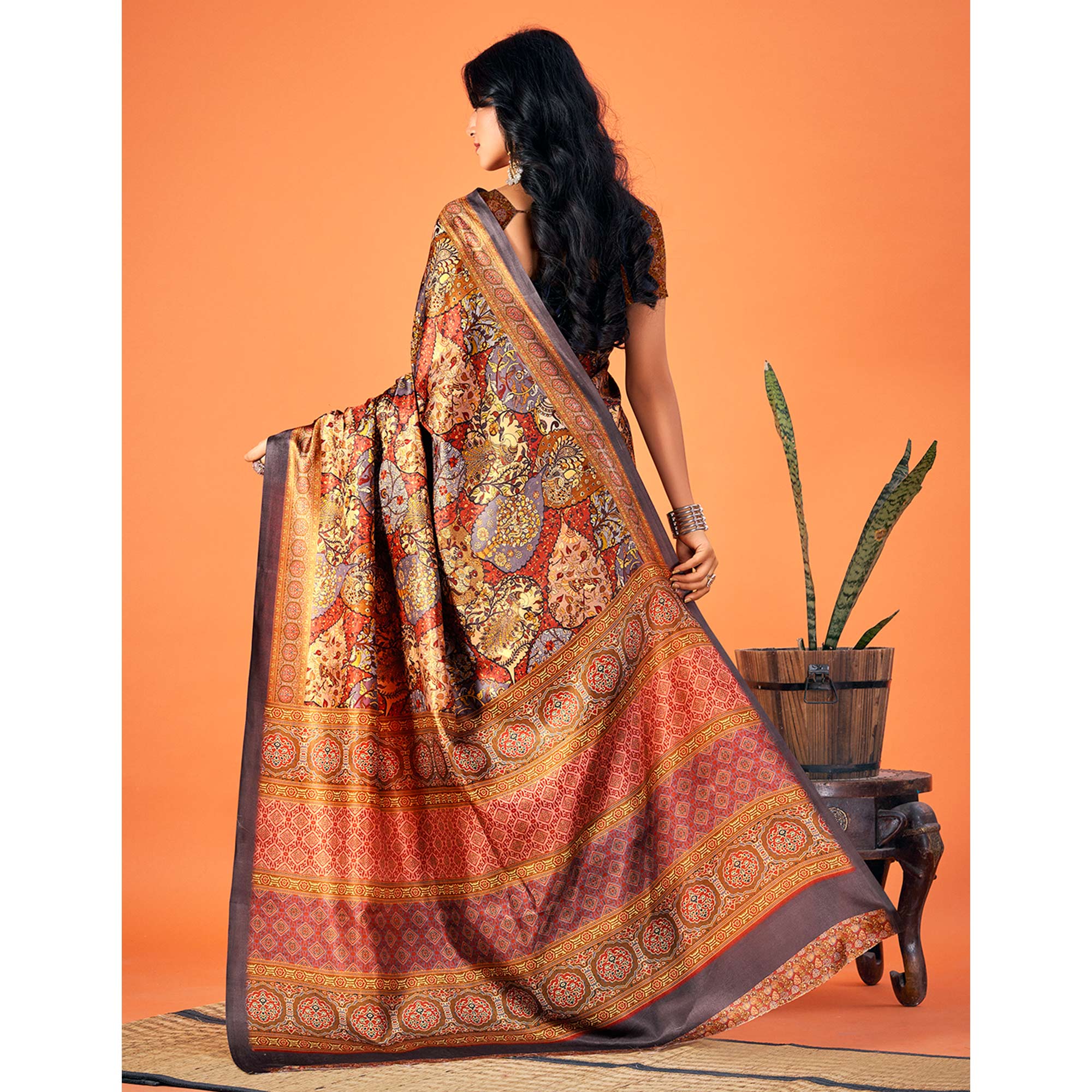 Multicolor Printed Pashmina Saree