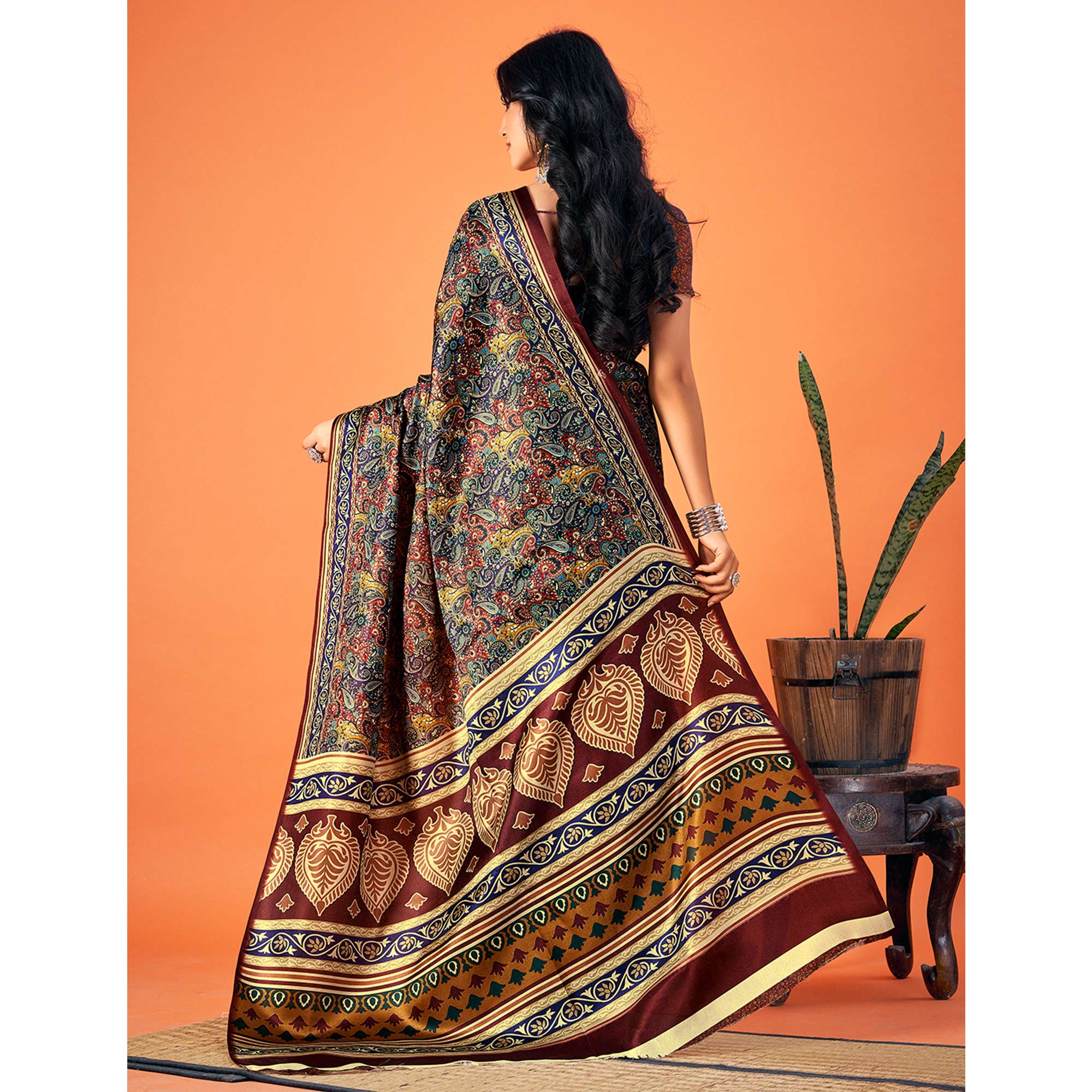 Multicolor Printed Pashmina Saree