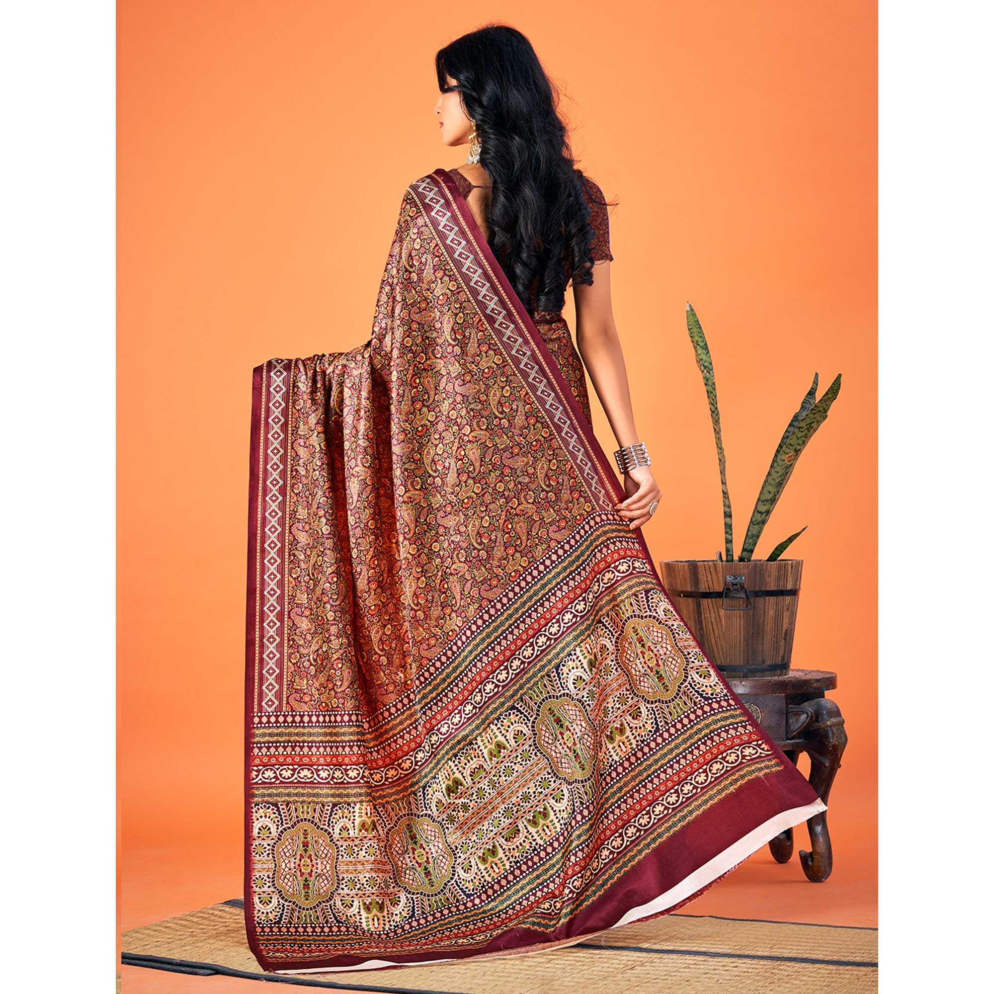 Multicolor Printed Pashmina Saree