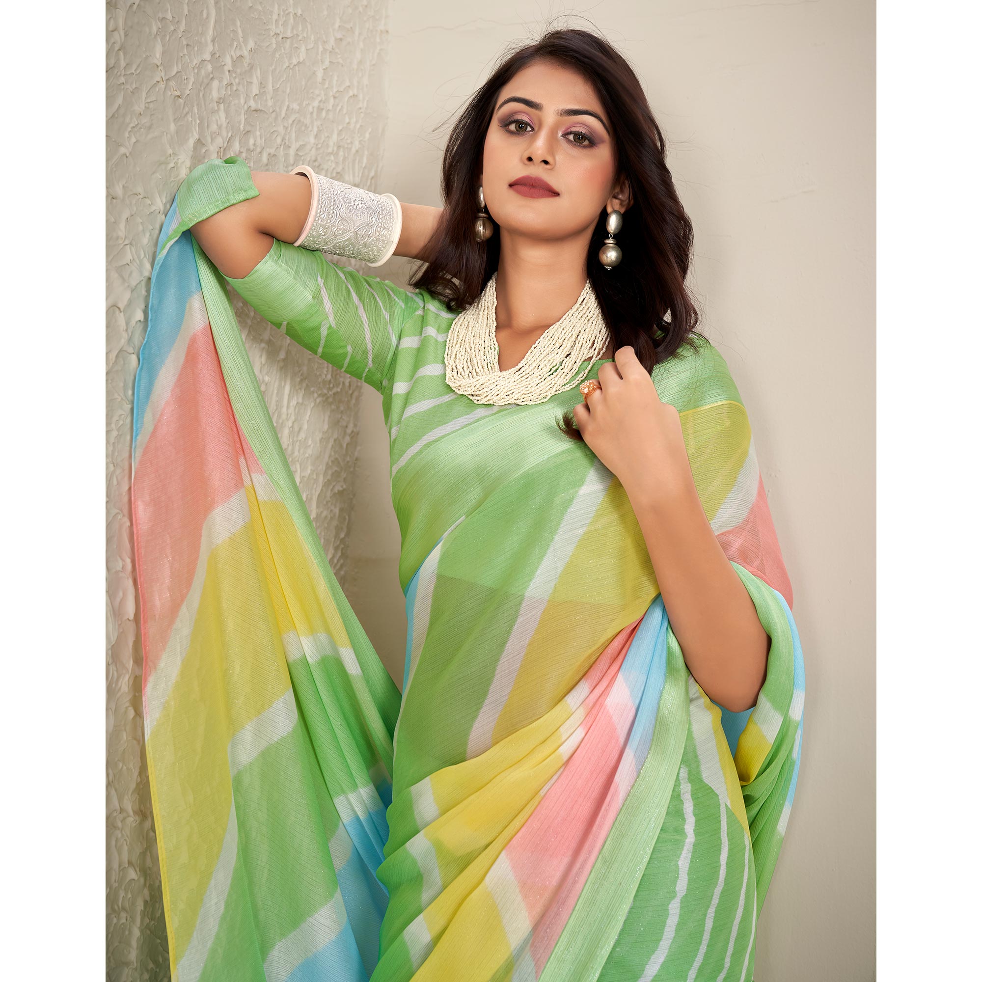 Green Printed Chiffon Saree