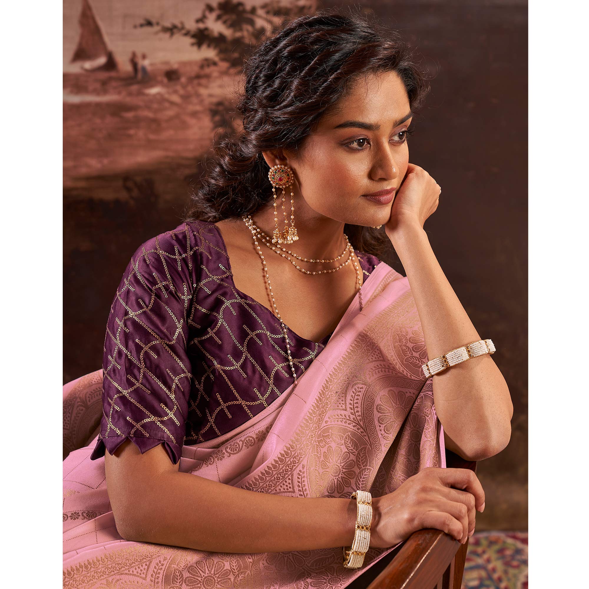 Pink Woven Cotton Silk Saree