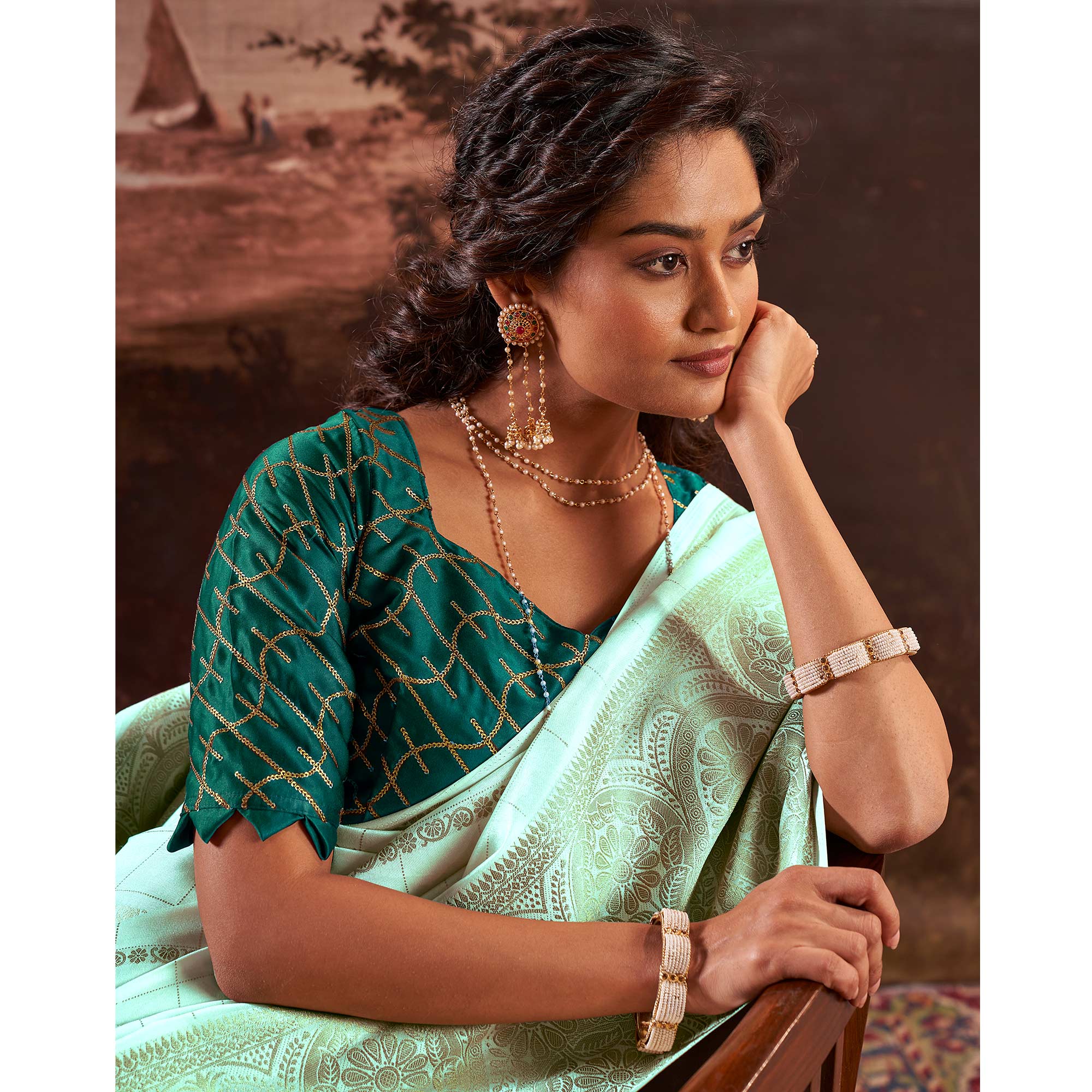 Turquoise Woven Cotton Silk Saree
