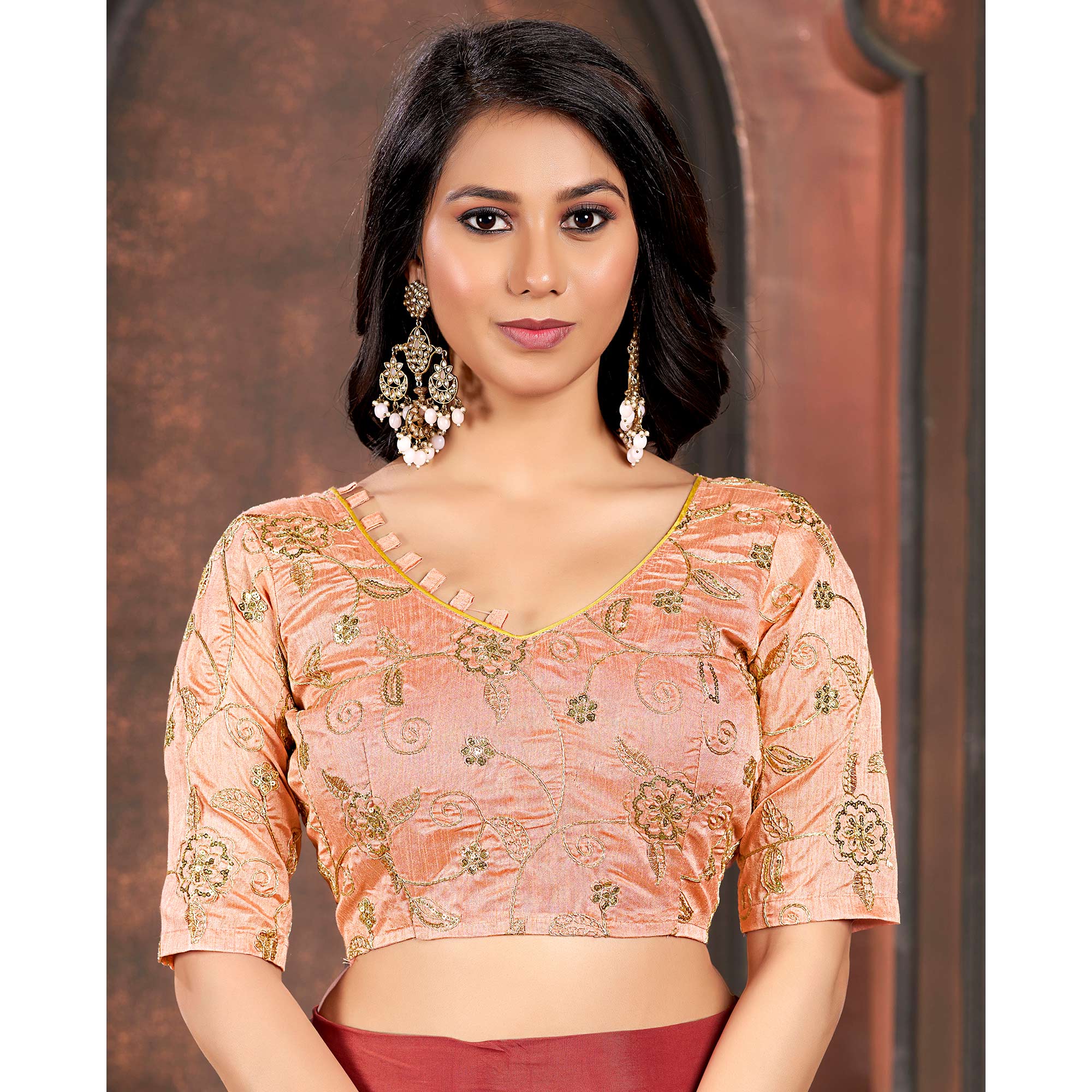 Orange Floral Printed Georgette Saree With Sequins Work Border