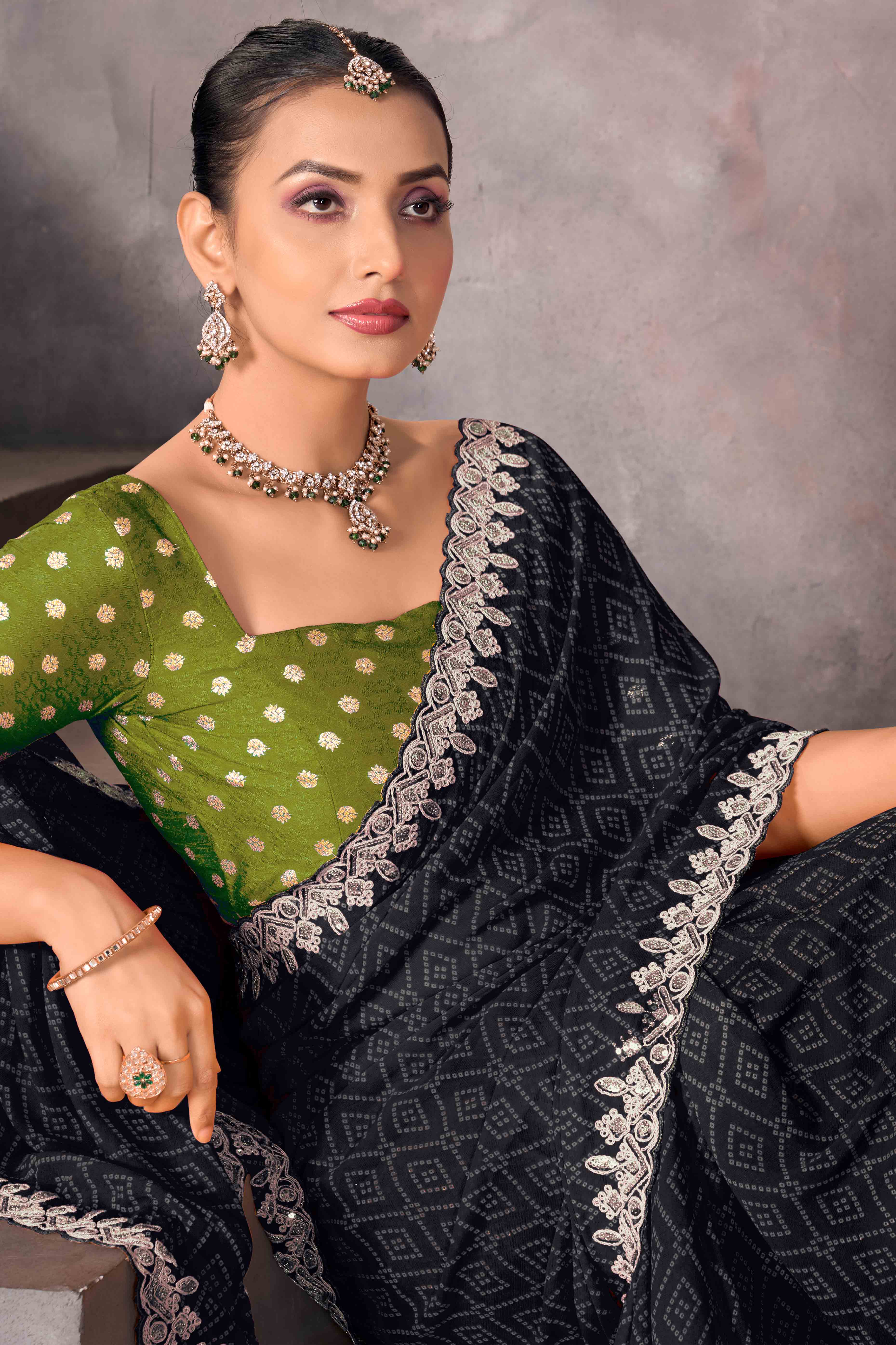 Modern Black Georgette Saree with Timeless Bandhani Prints