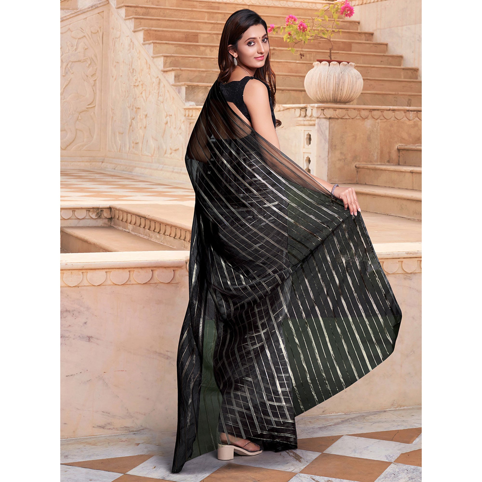 Black Woven Organza Saree