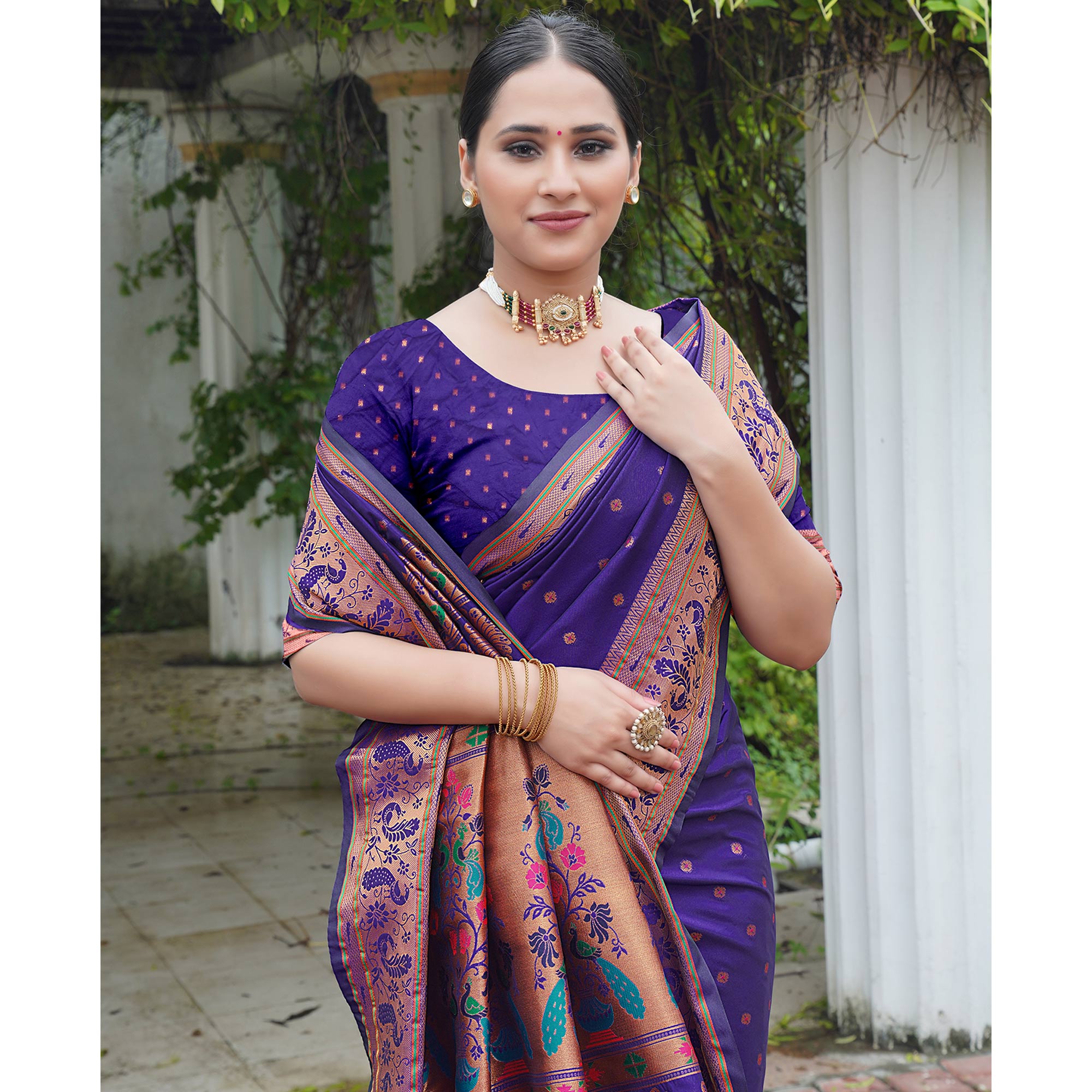 Purple Woven Paithani Art Silk Saree