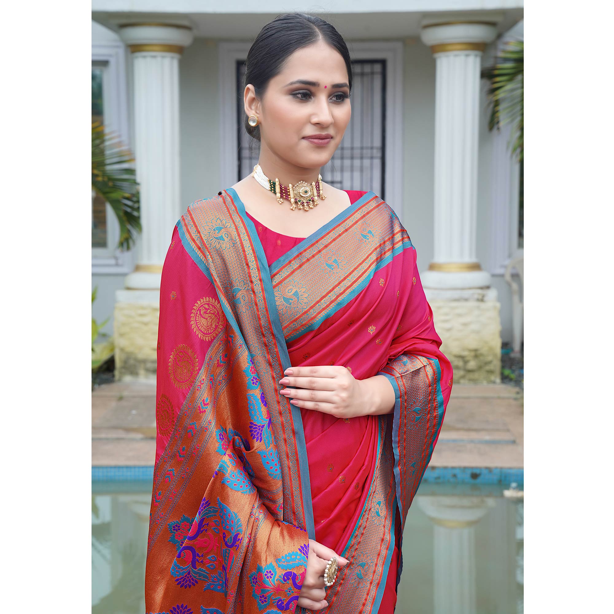 Pink Woven Paithani Art Silk Saree