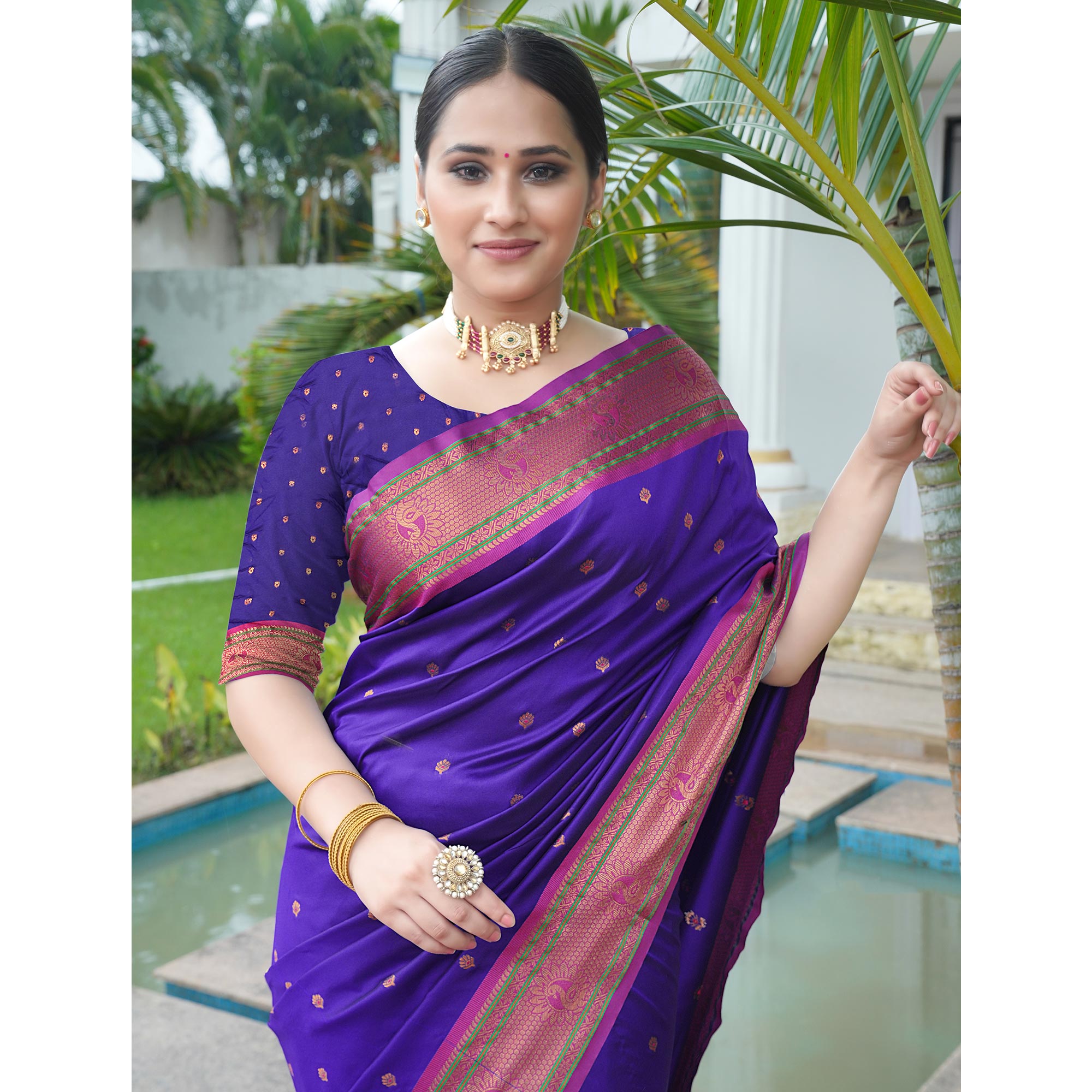 Purple Woven Paithani Art Silk Saree