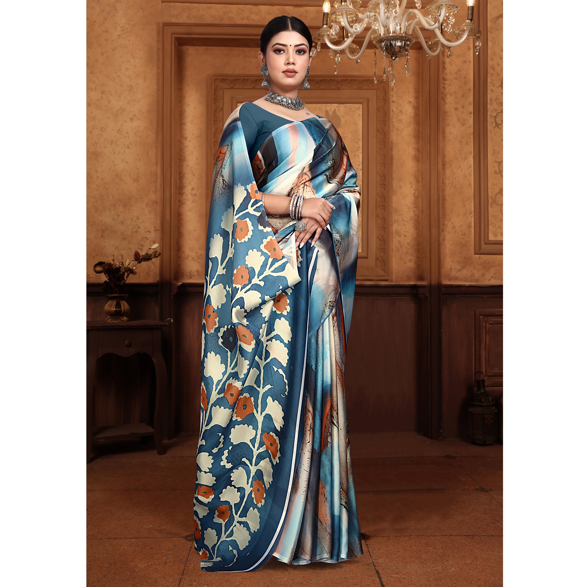 Multicolor Floral Digital Printed Georgette Saree