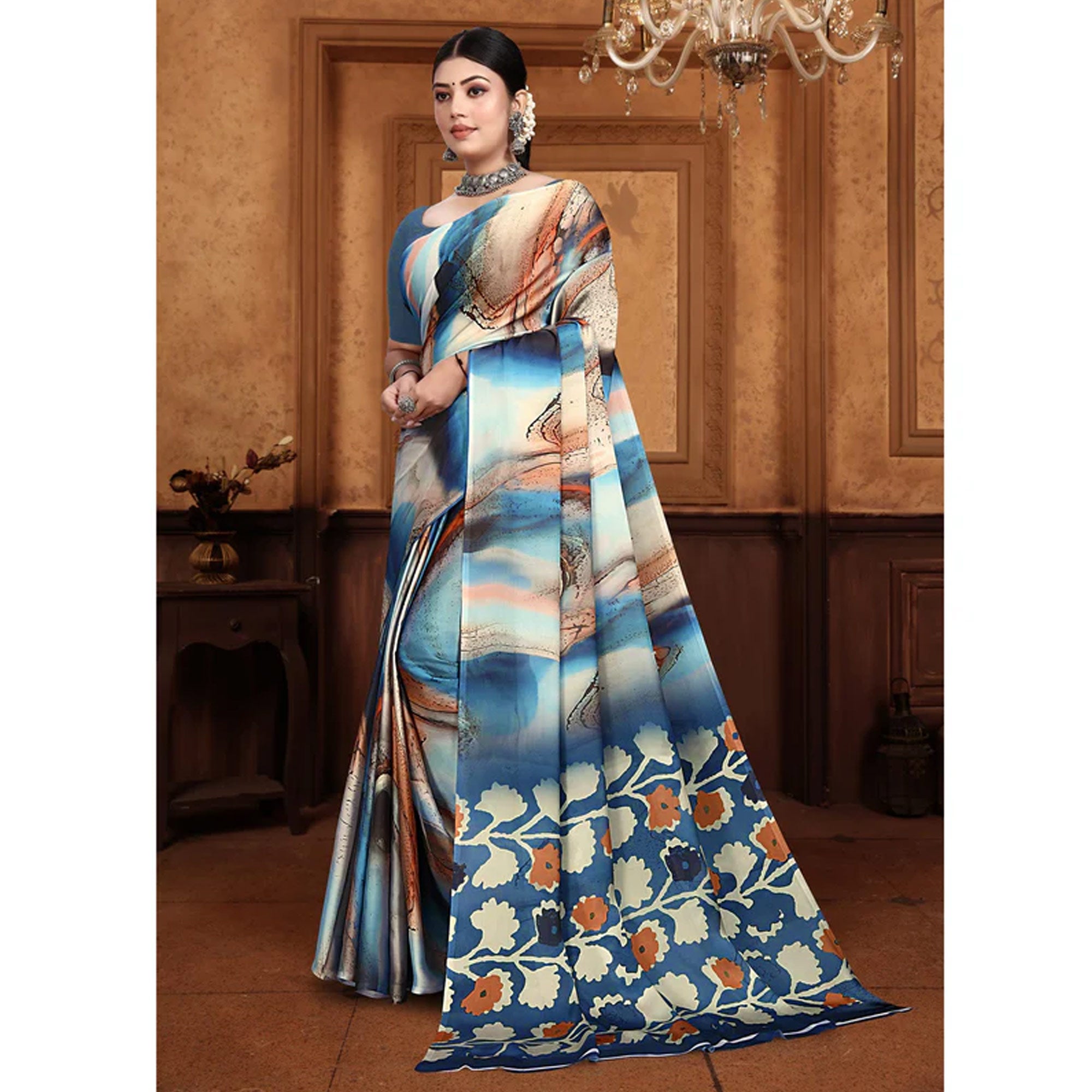 Multicolor Floral Digital Printed Georgette Saree