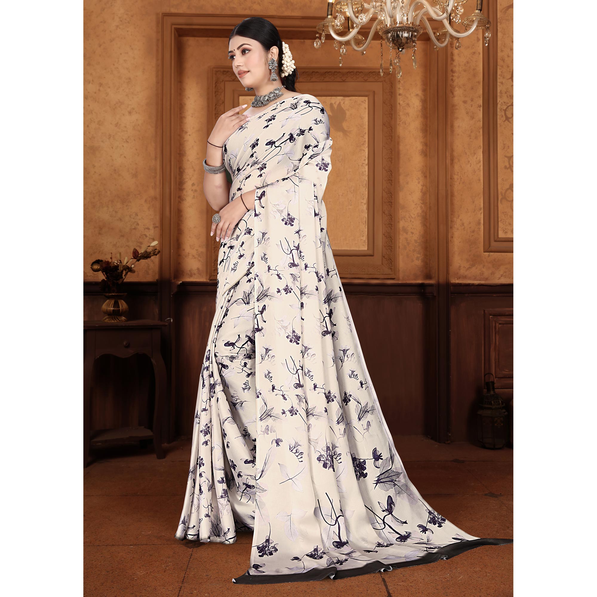 Offwhite Floral Digital Printed Georgette Saree