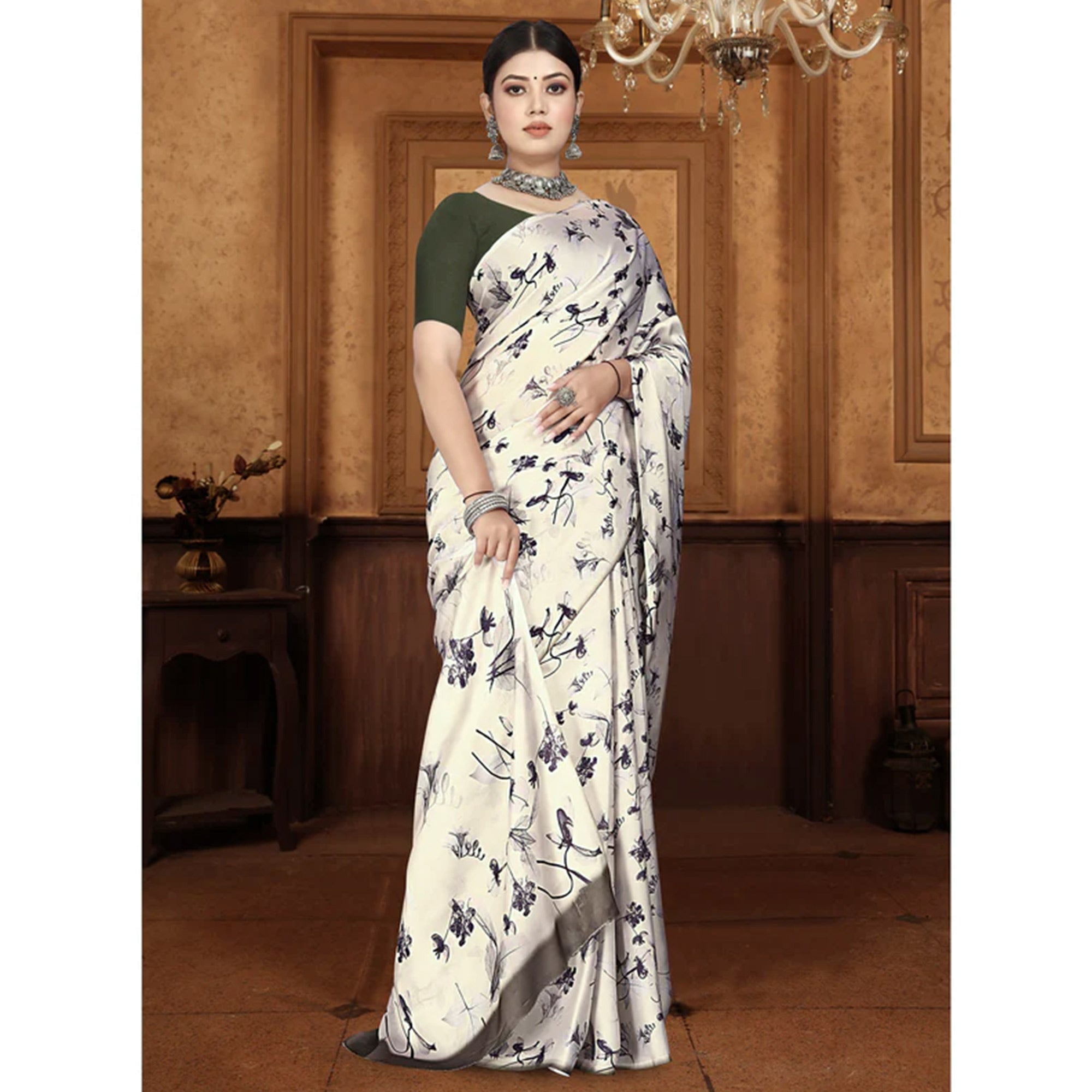Offwhite Floral Digital Printed Georgette Saree