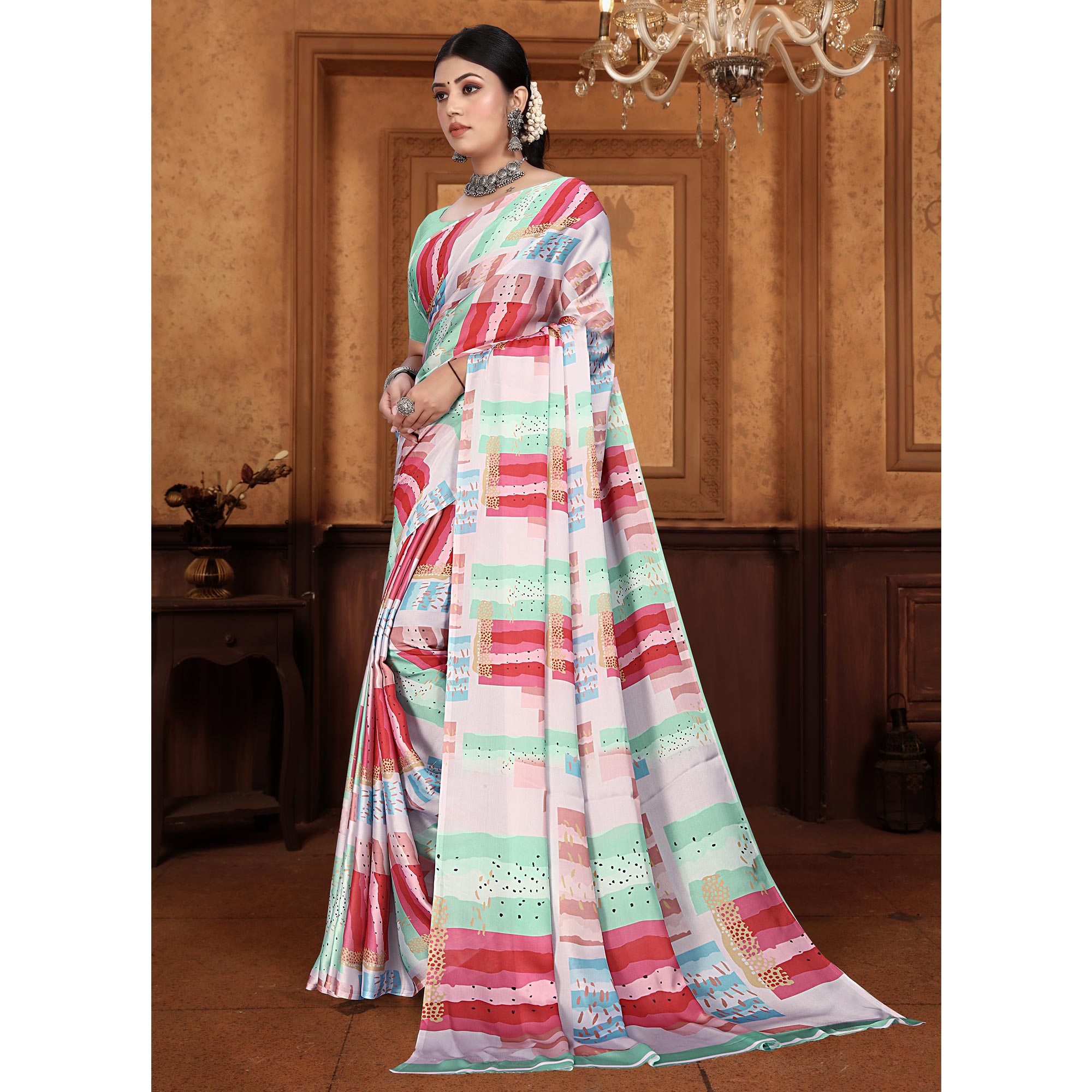 Multicolor Digital Printed Georgette Saree