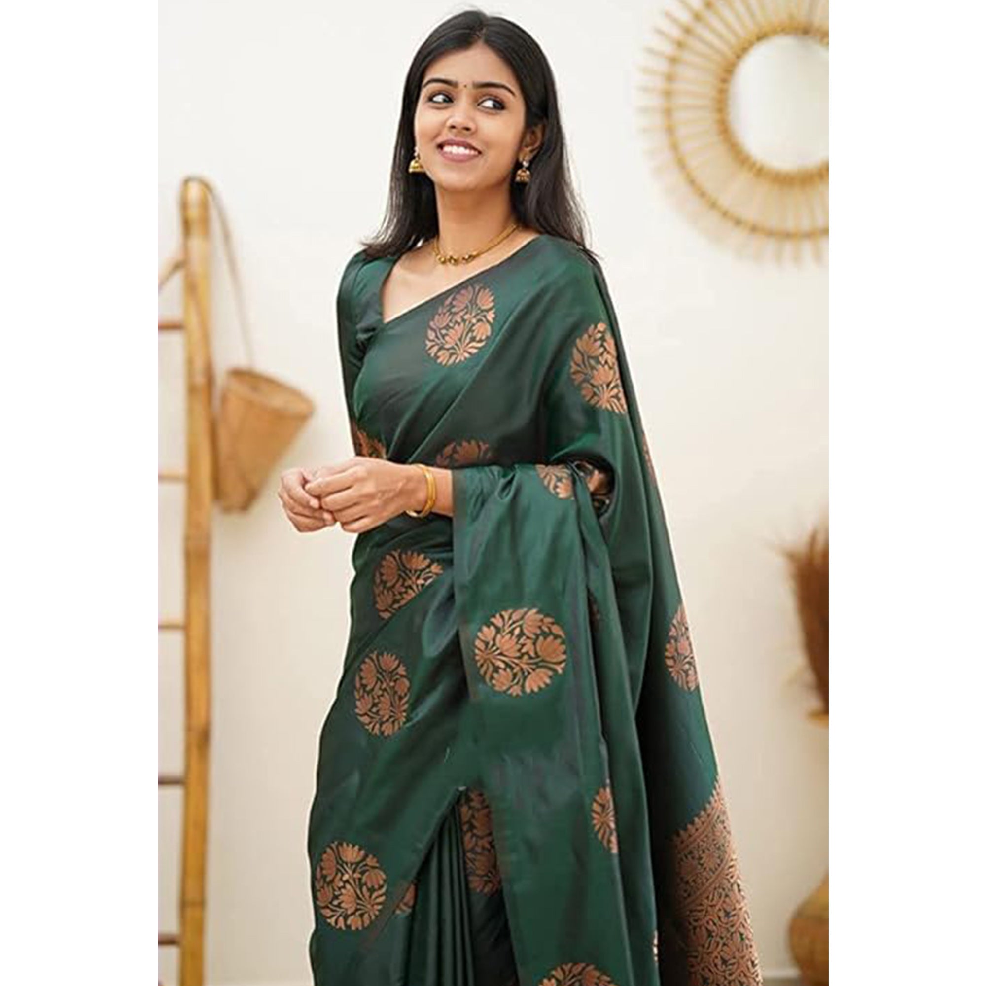 Green Floral Woven Banarasi Silk Saree