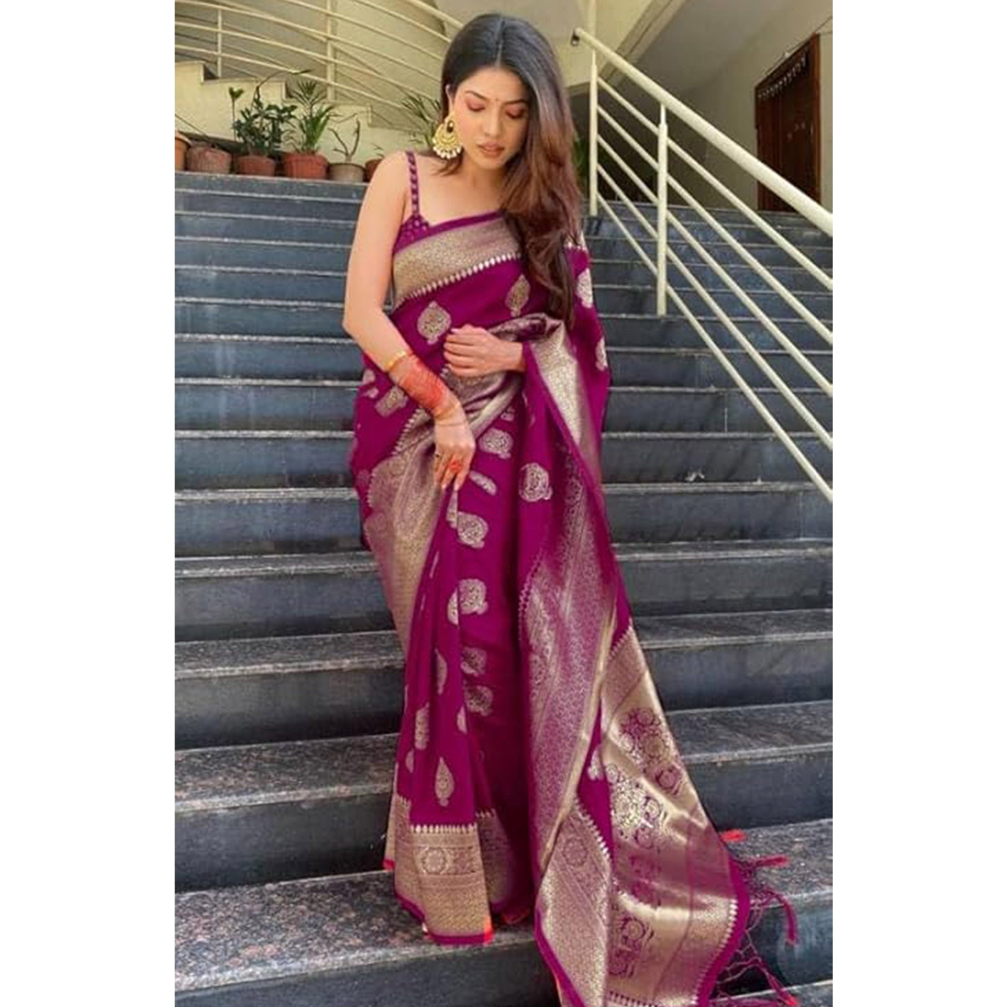 Purple Woven Banarasi Silk Saree