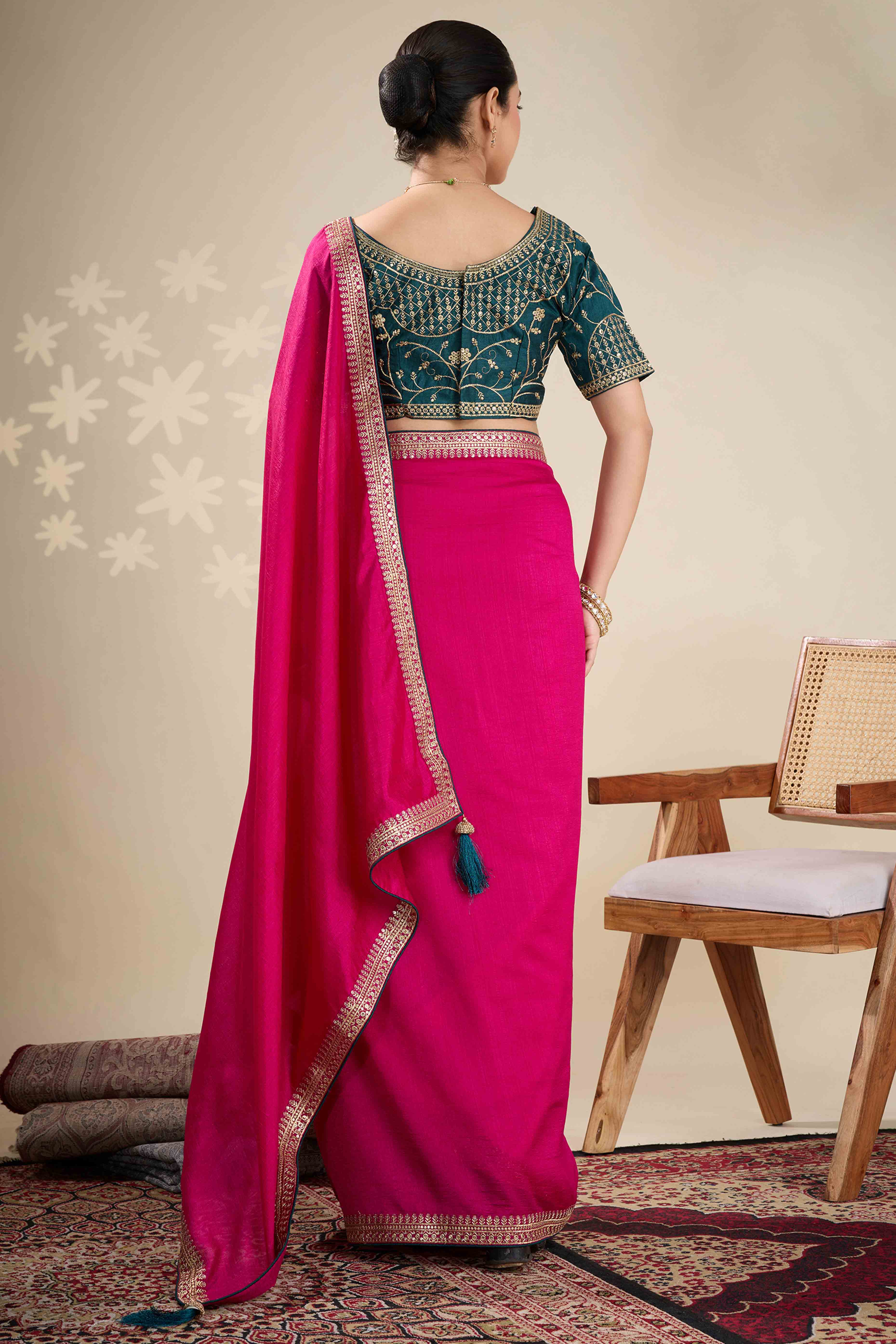 Graceful Vichitra Silk Saree in Pink with Embroidered Bordering
