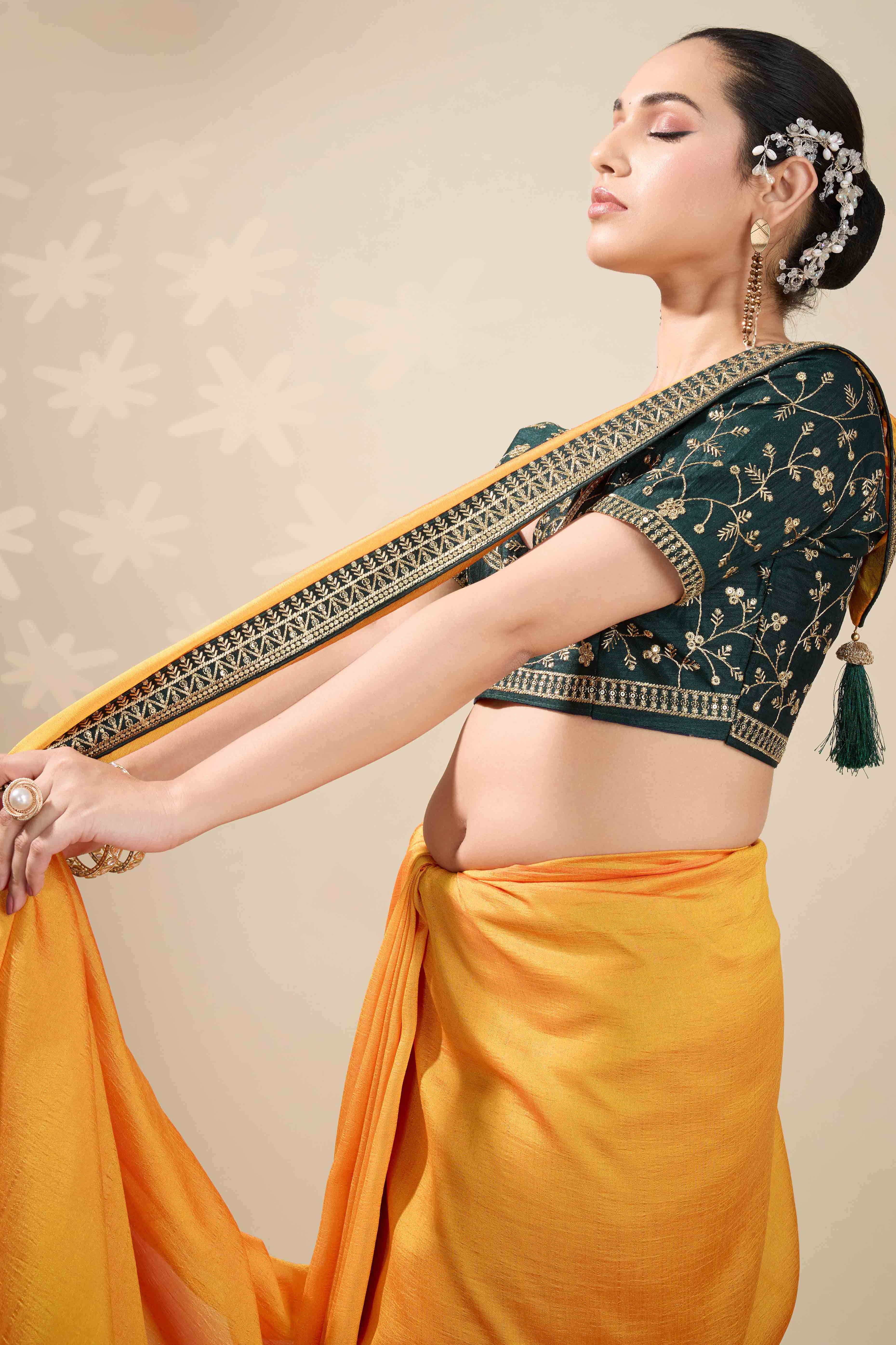 Graceful Vichitra Silk Saree in Yellow with Embroidered Bordering