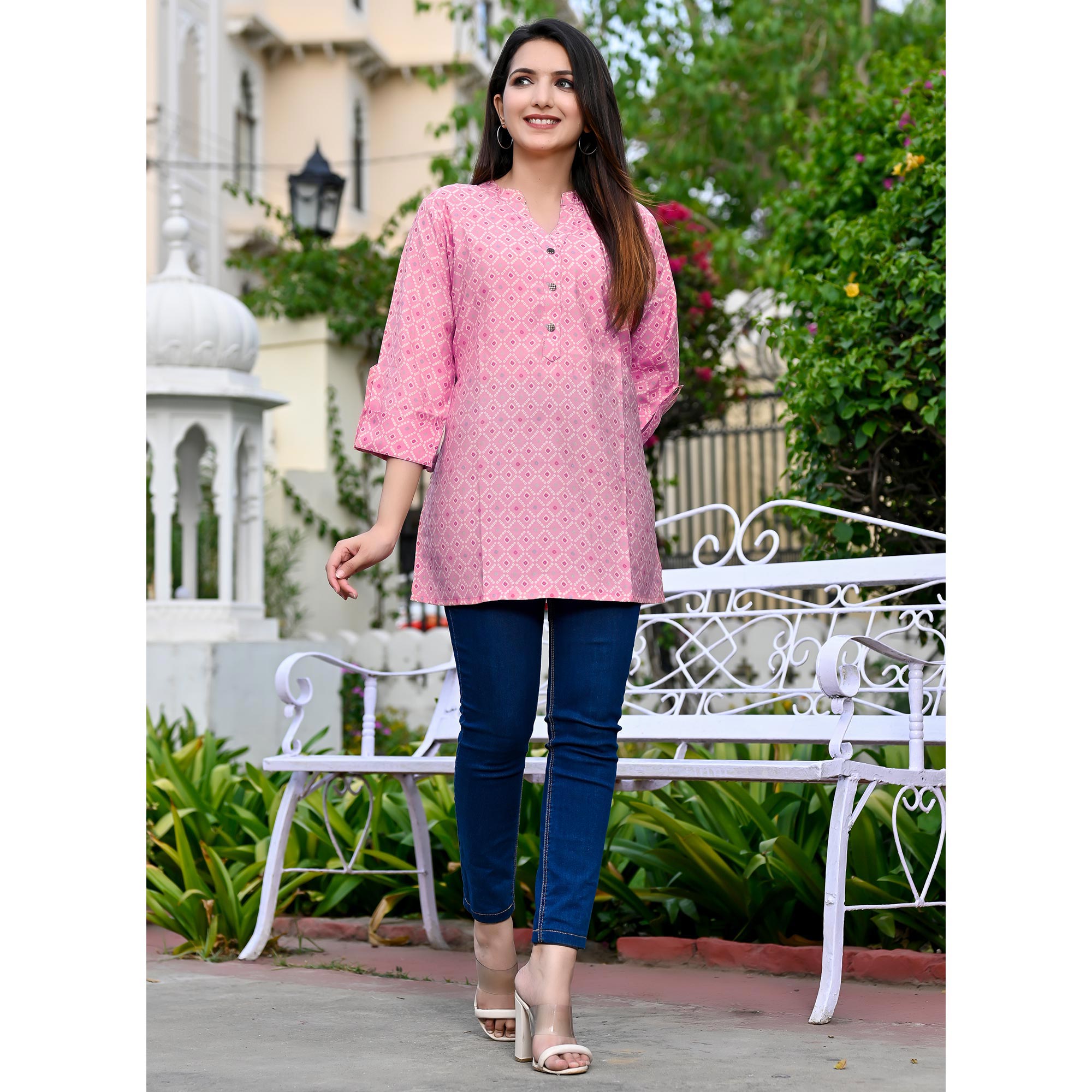 Pink Printed Chanderi Top