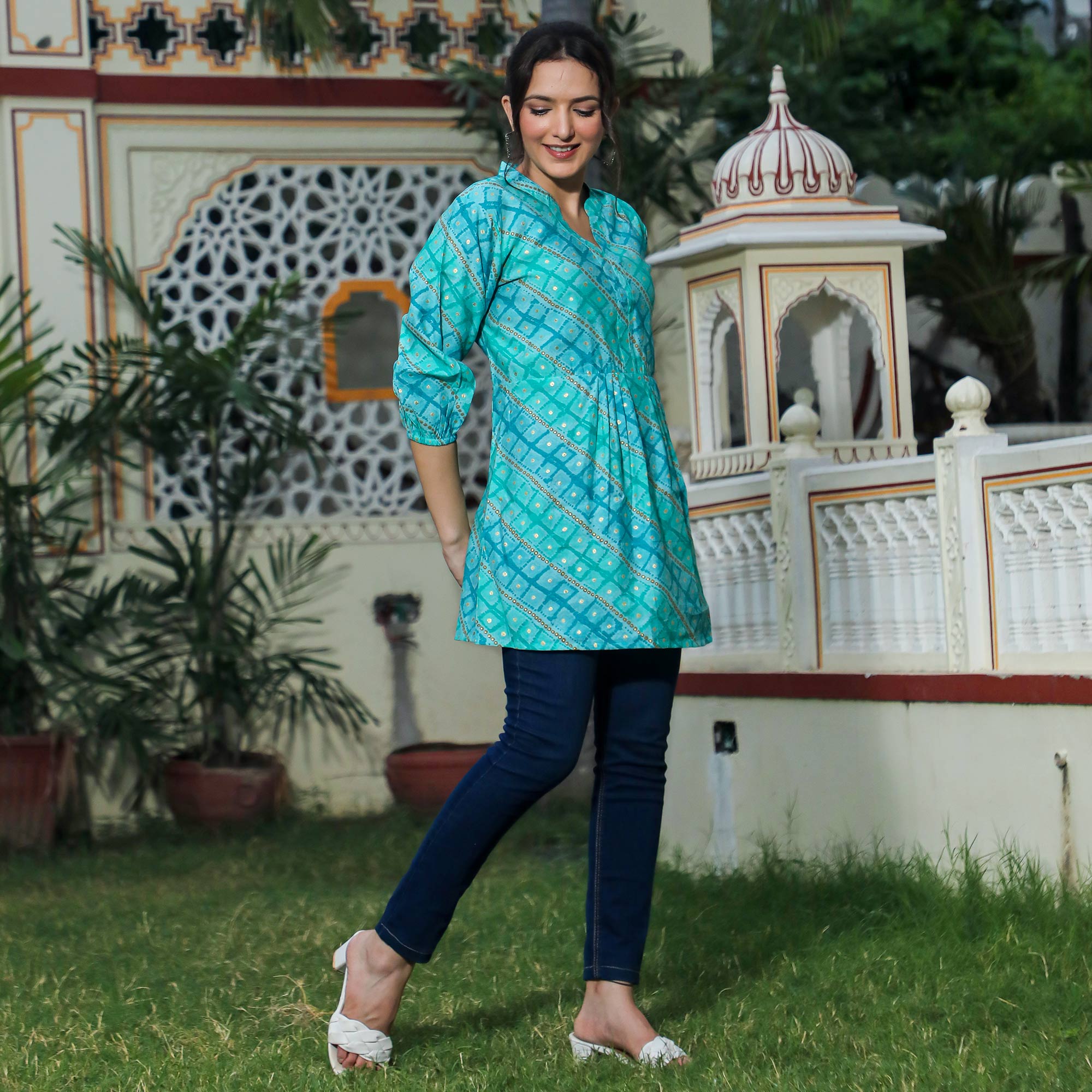 Blue Foil Printed Modal Top