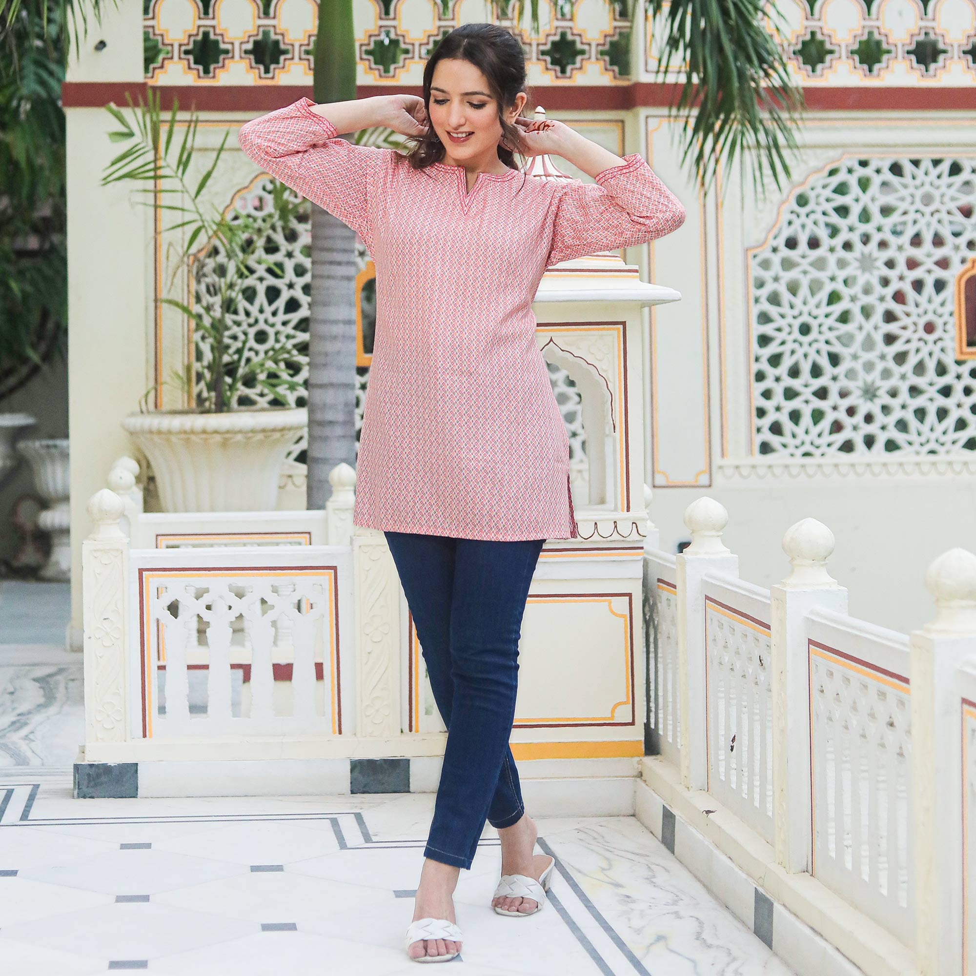 Pink Printed Rayon Top
