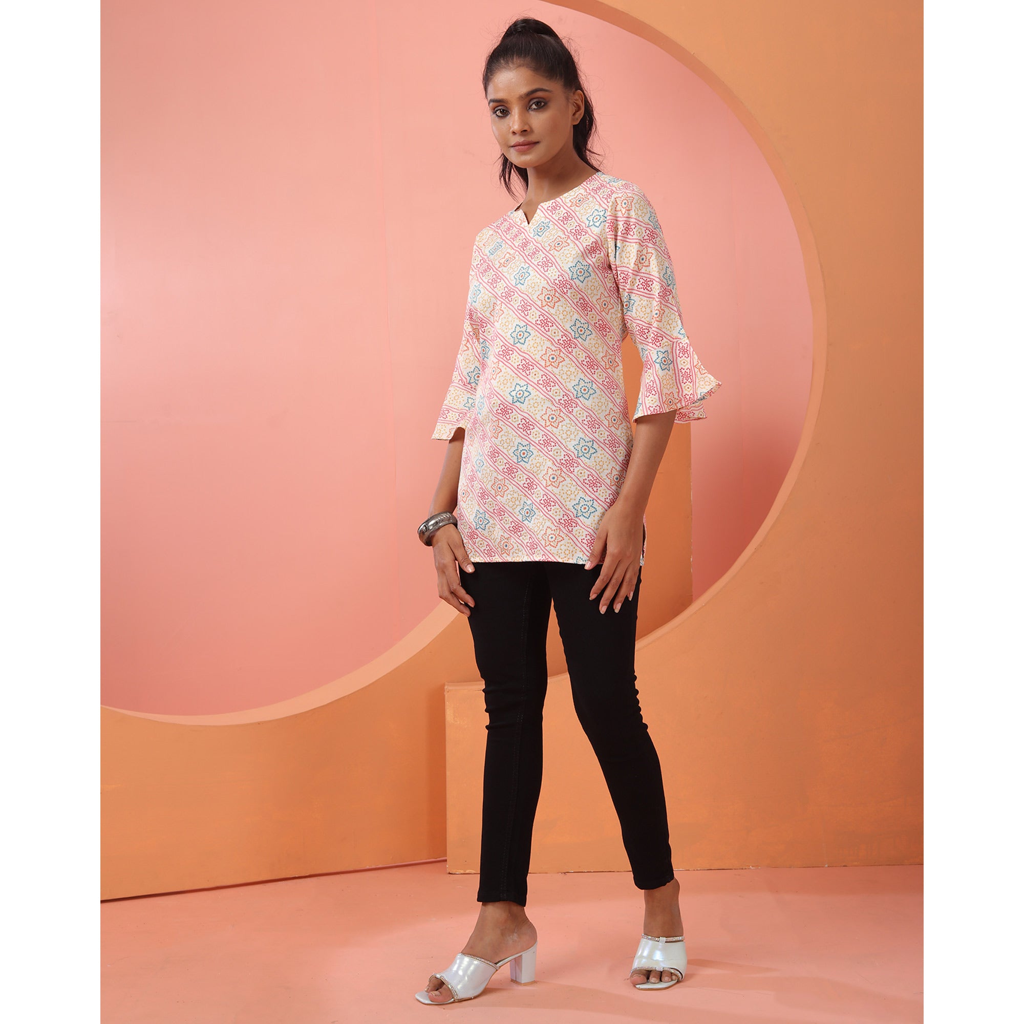 Pink Foil Printed Rayon Top